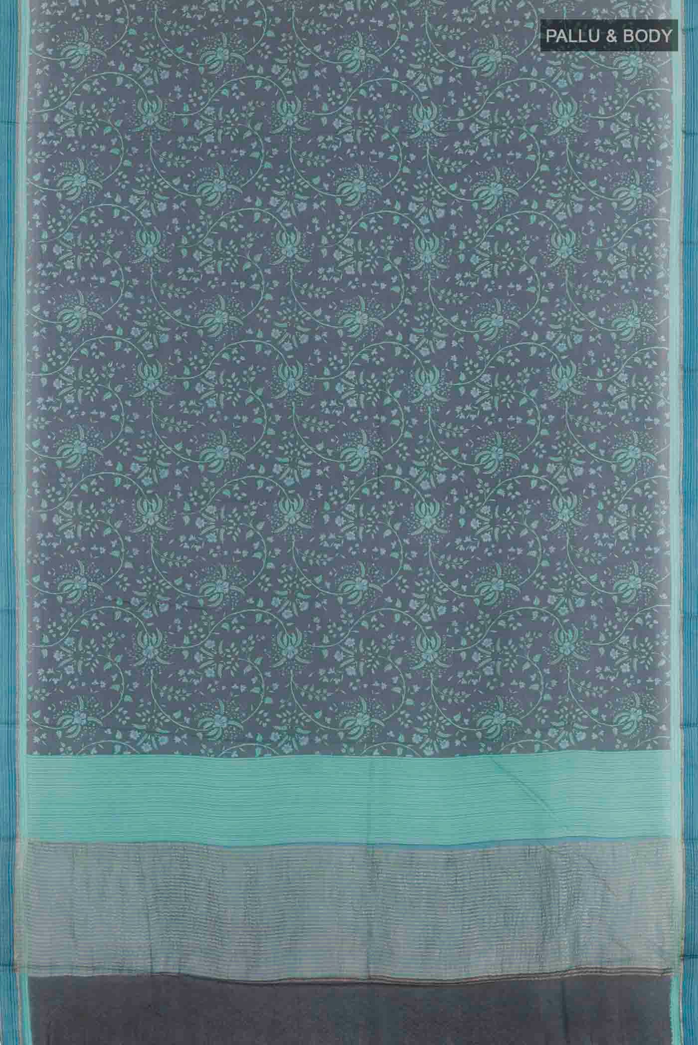 Peacock Blue Mysore Chiffon Saree - Image 5