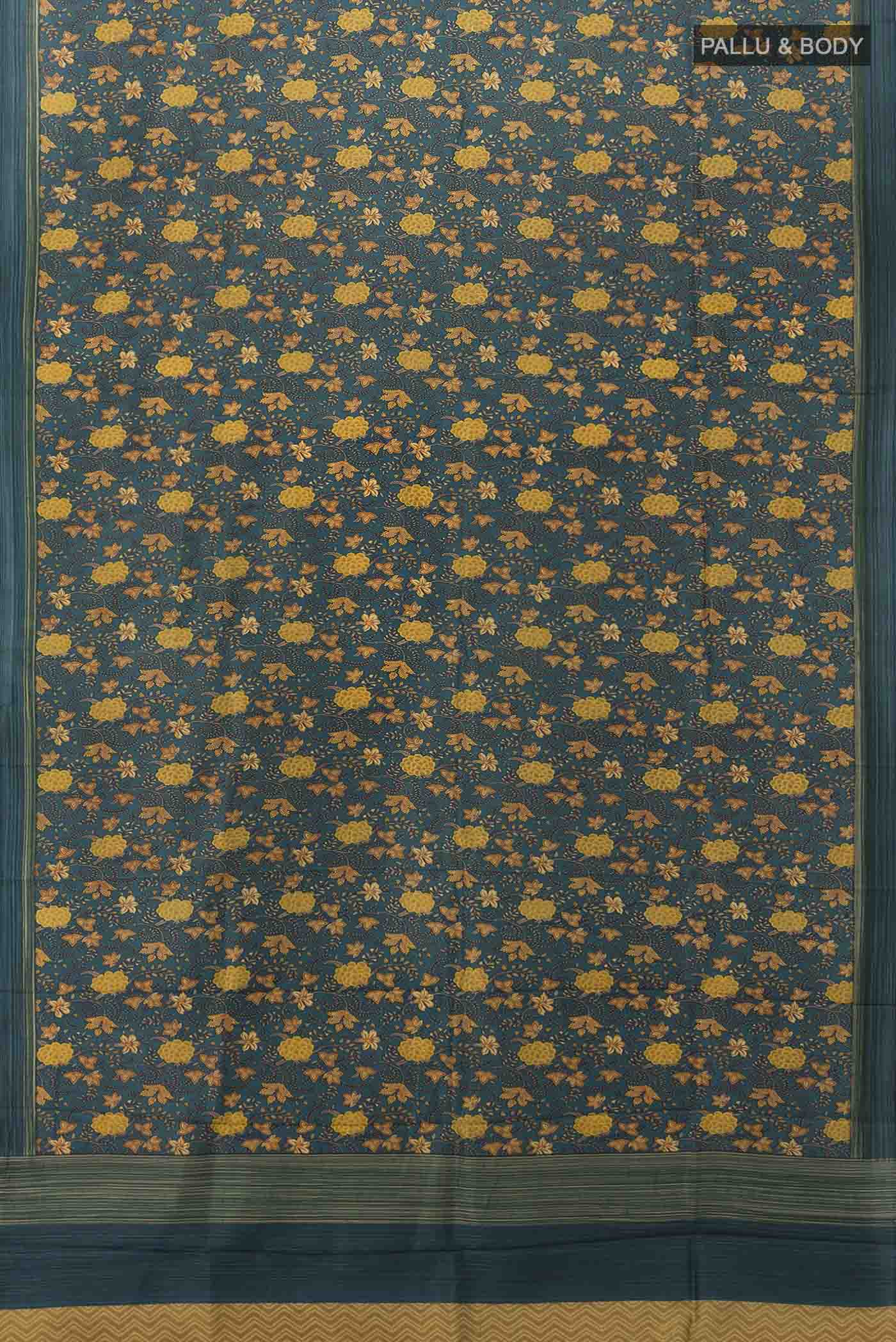 Peacock Blue Printed Silk Saree - Image 5