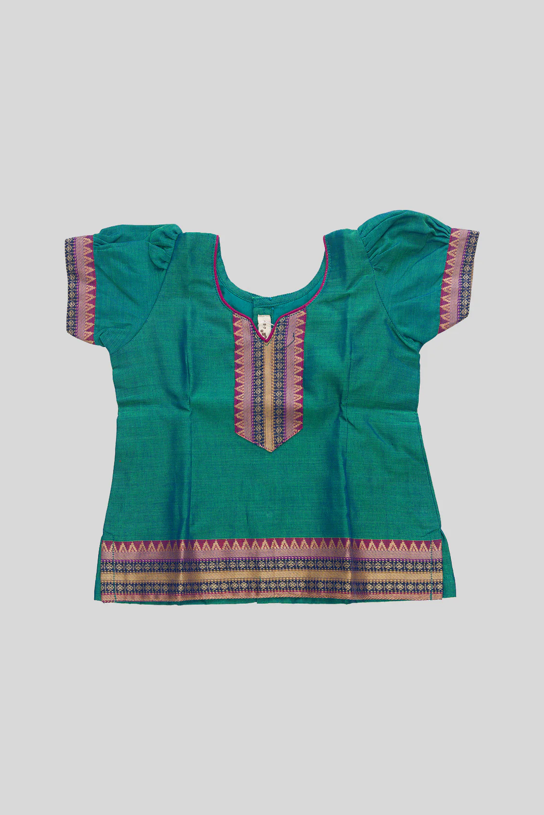 Peacock Blue Readymade Cotton Pavadai Set  | Lehanga & Blouse - Image 4