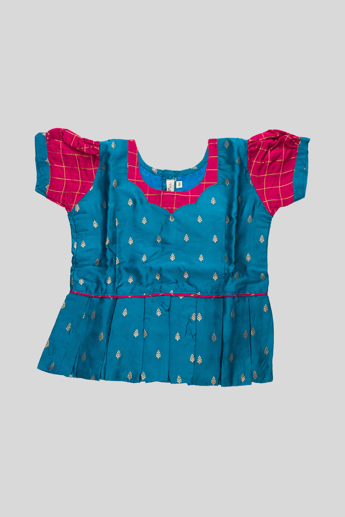 Peacock Blue Readymade Cotton Pavadai Set  | Lehanga & Blouse - Image 4