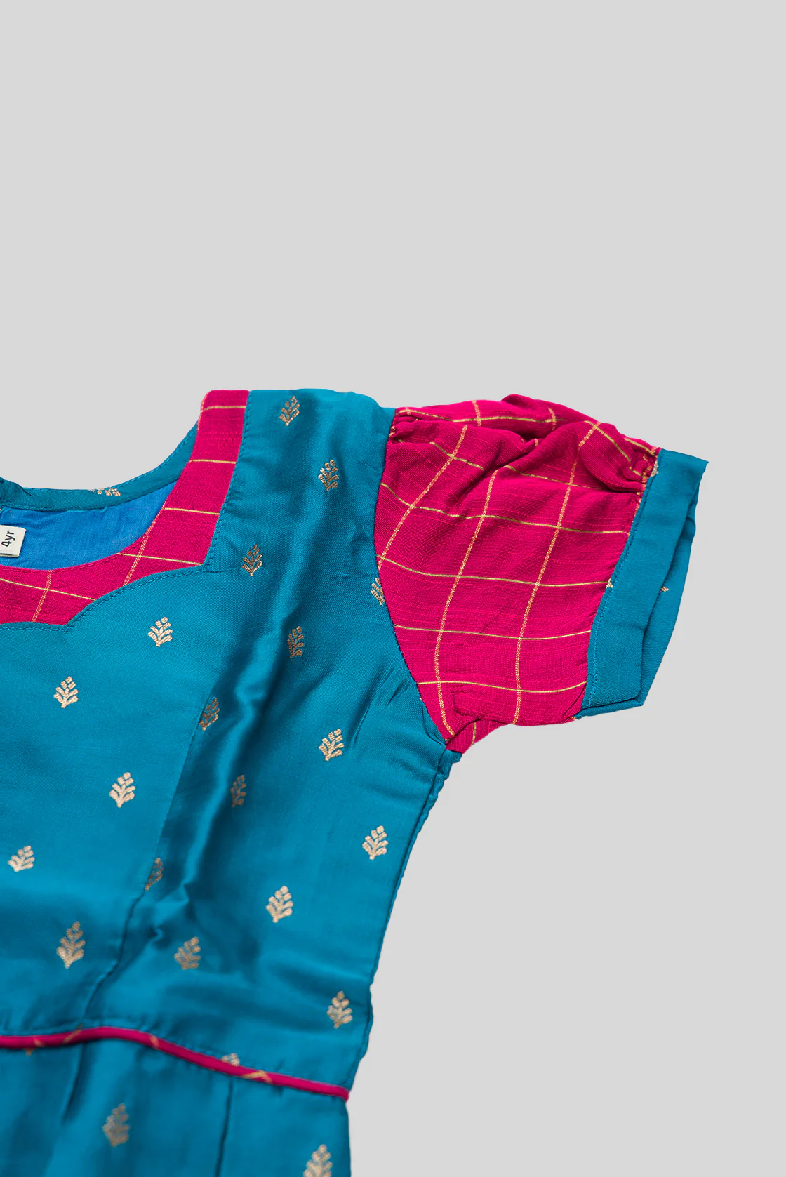 Peacock Blue Readymade Cotton Pavadai Set  | Lehanga & Blouse - Image 7