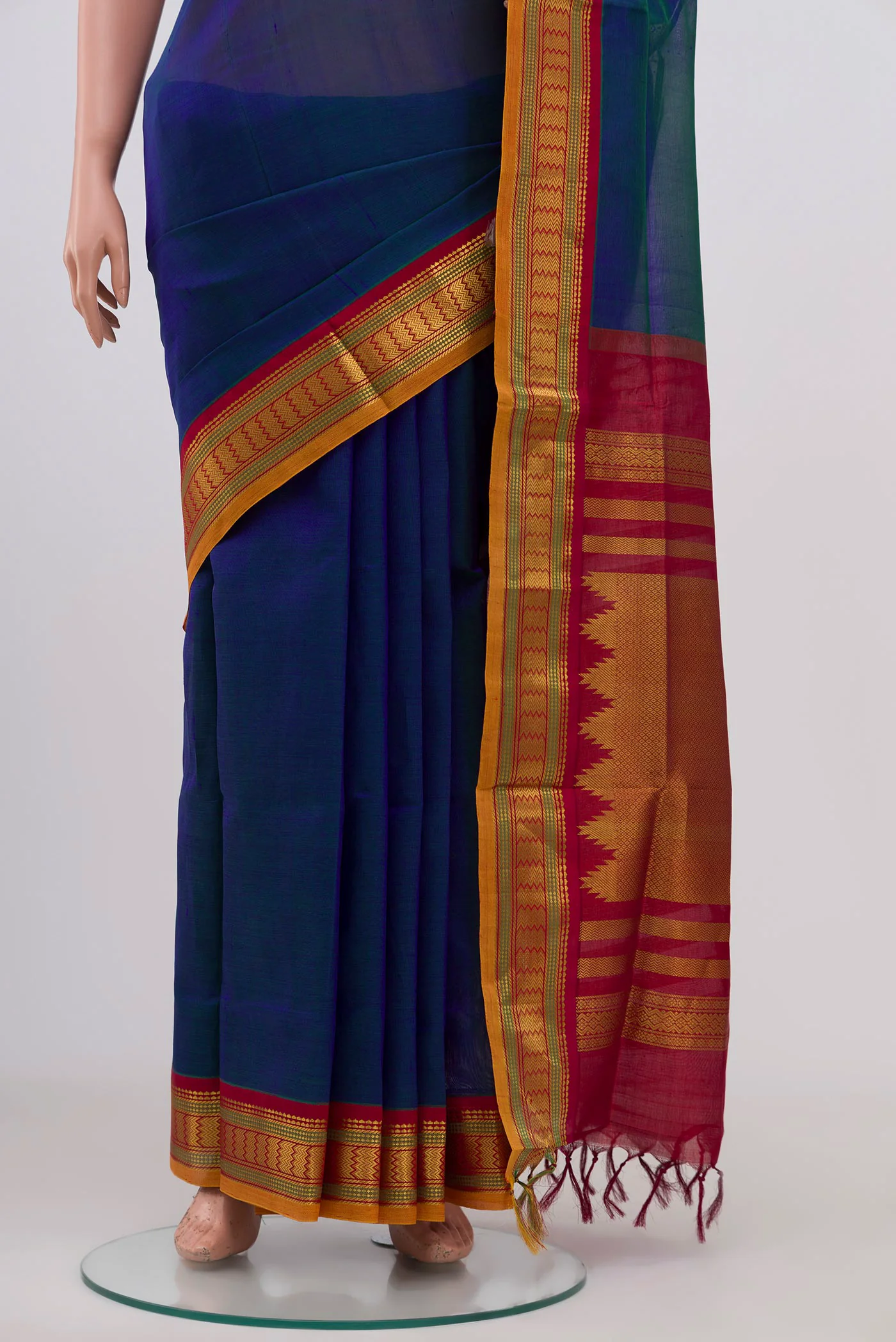 Peacock Blue Silk Cotton Saree - Image 3