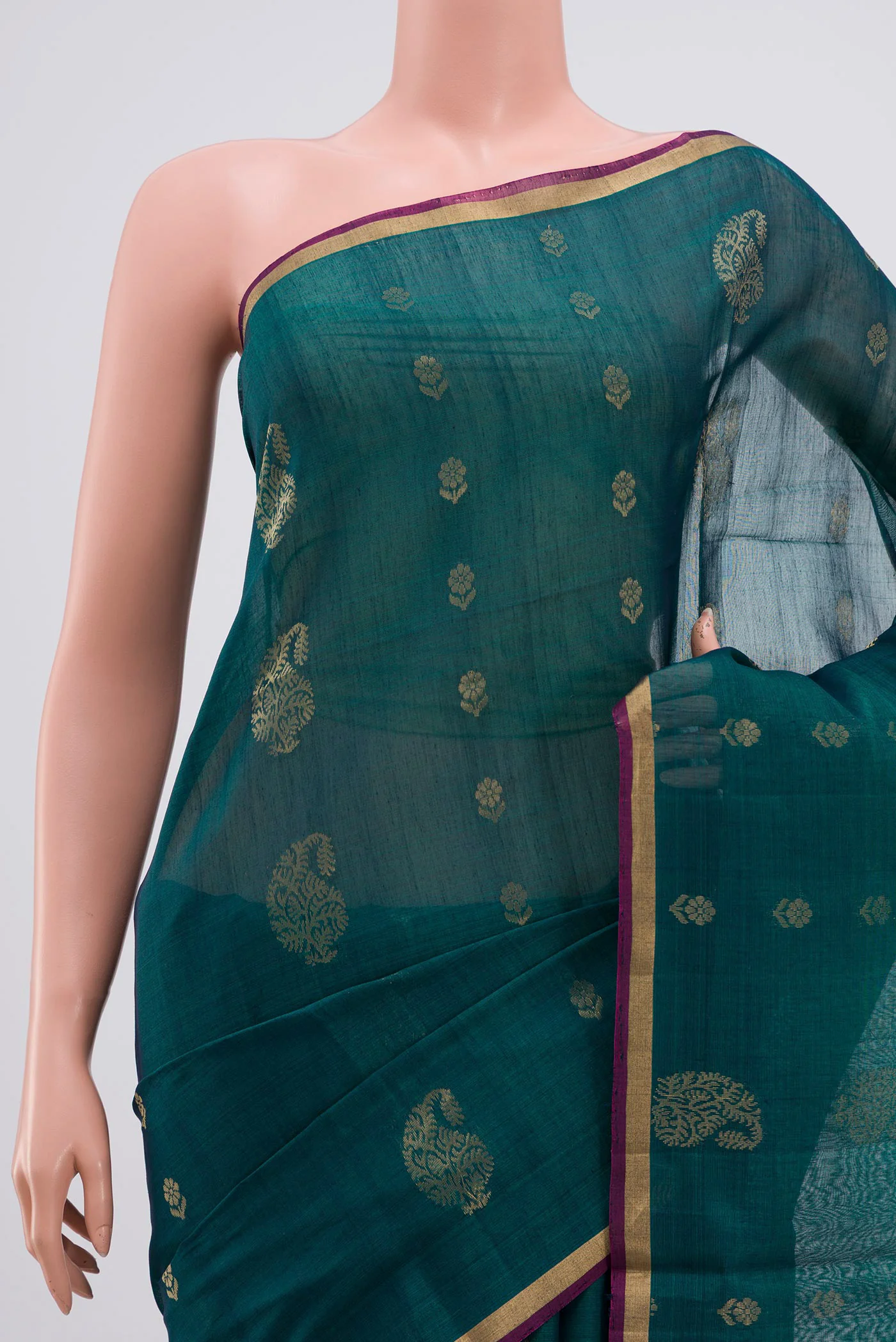 Teal Silk Cotton Saree - Image 2