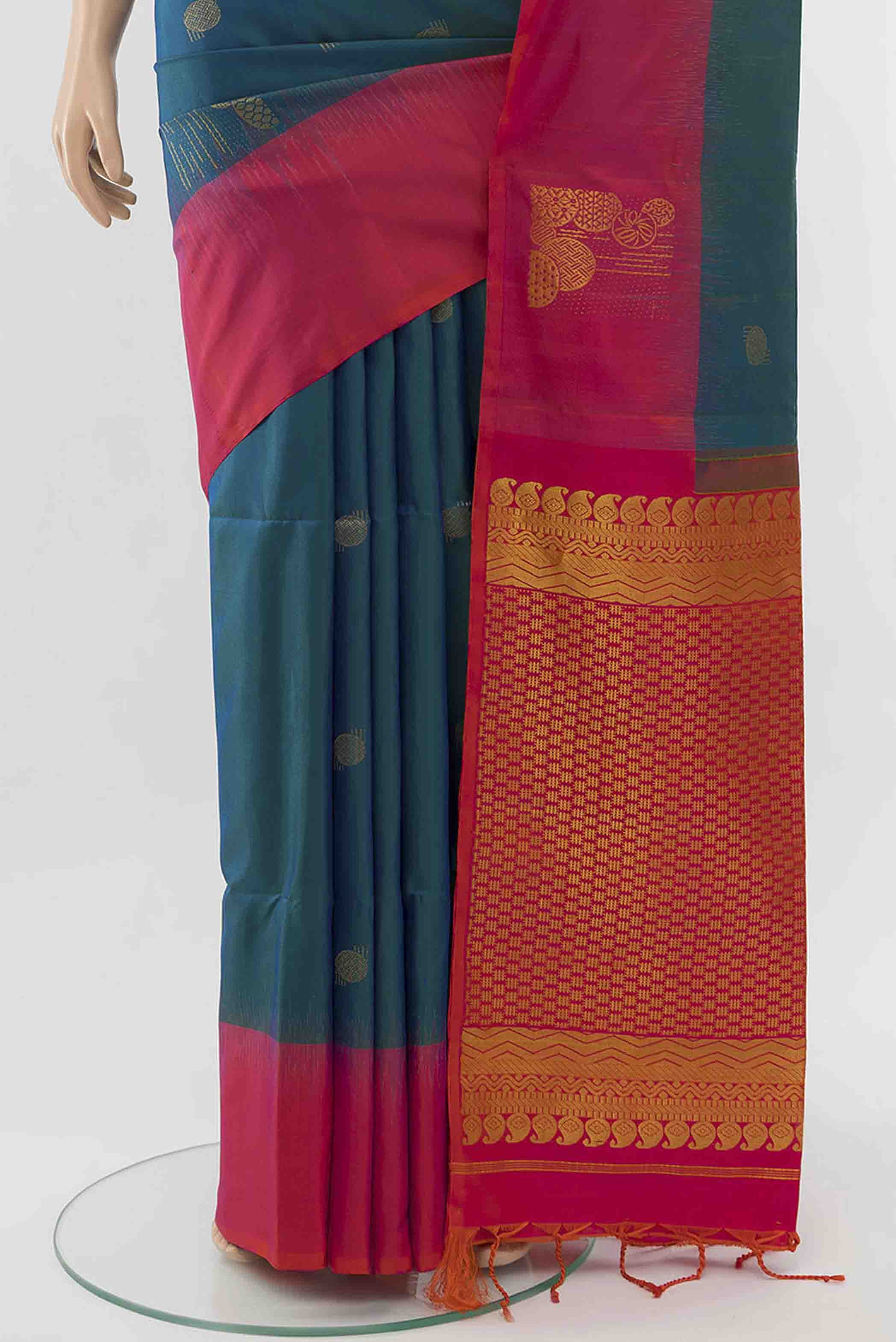 Peacock Blue Soft Silk Saree - Image 3