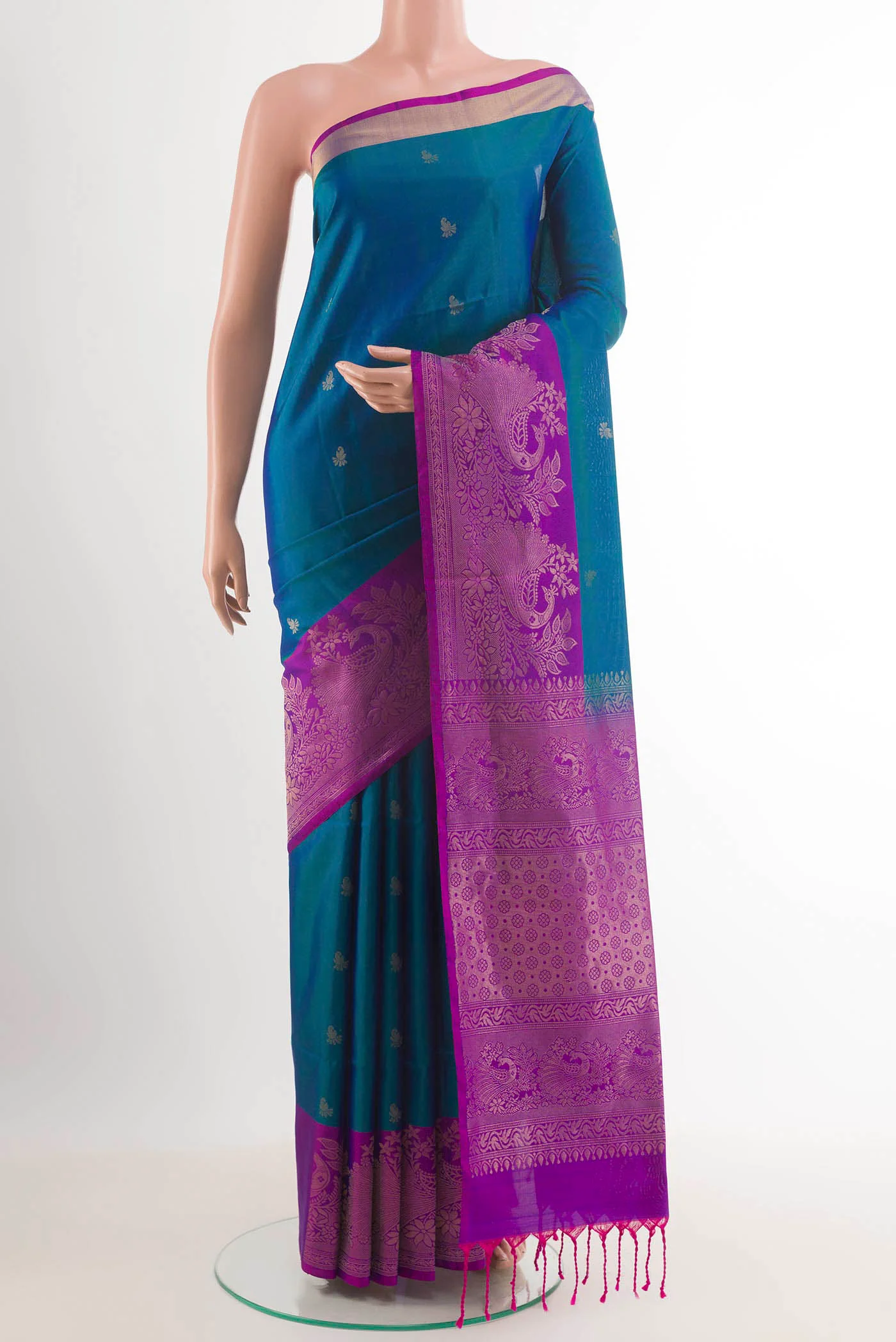 Peacock Blue Soft Silk Saree