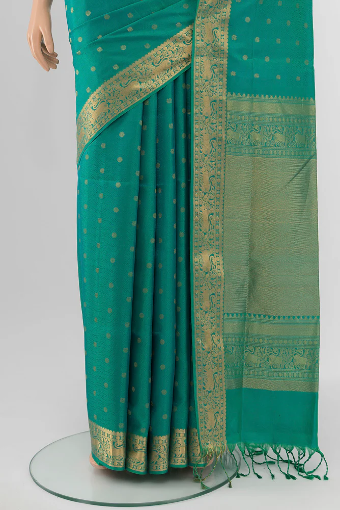 Turquoise Soft Silk Saree - Image 3