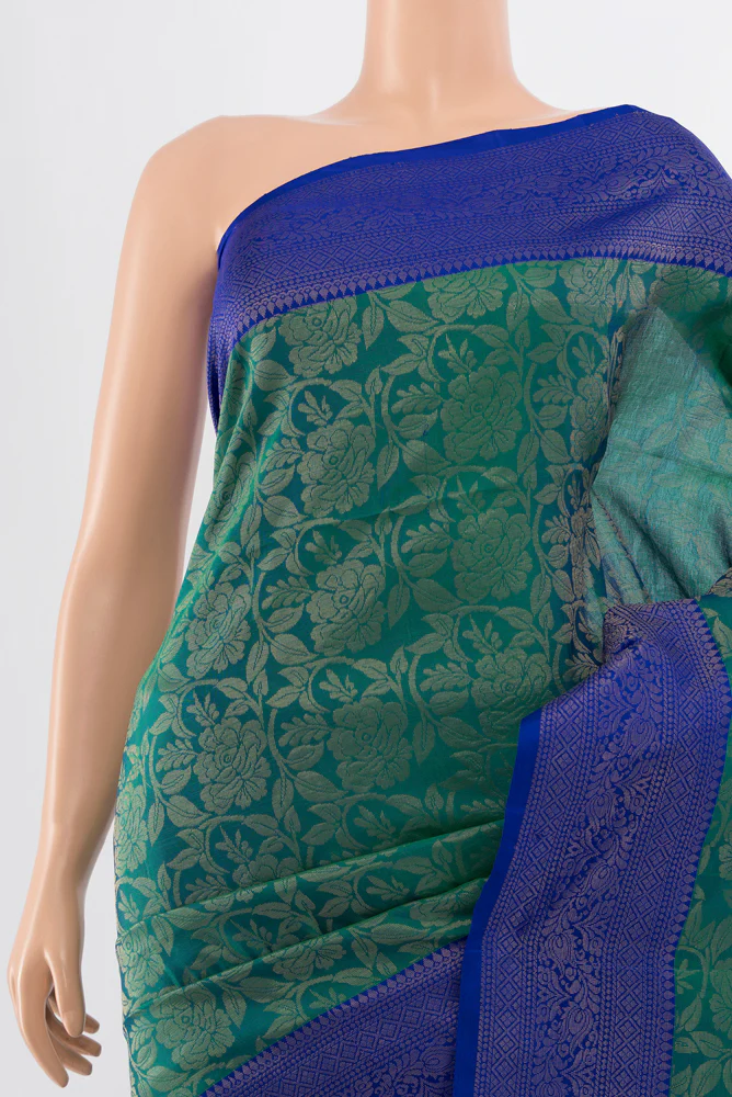 Peacock Blue Soft Silk Saree - Image 2