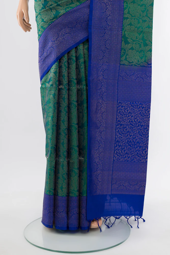 Peacock Blue Soft Silk Saree - Image 3