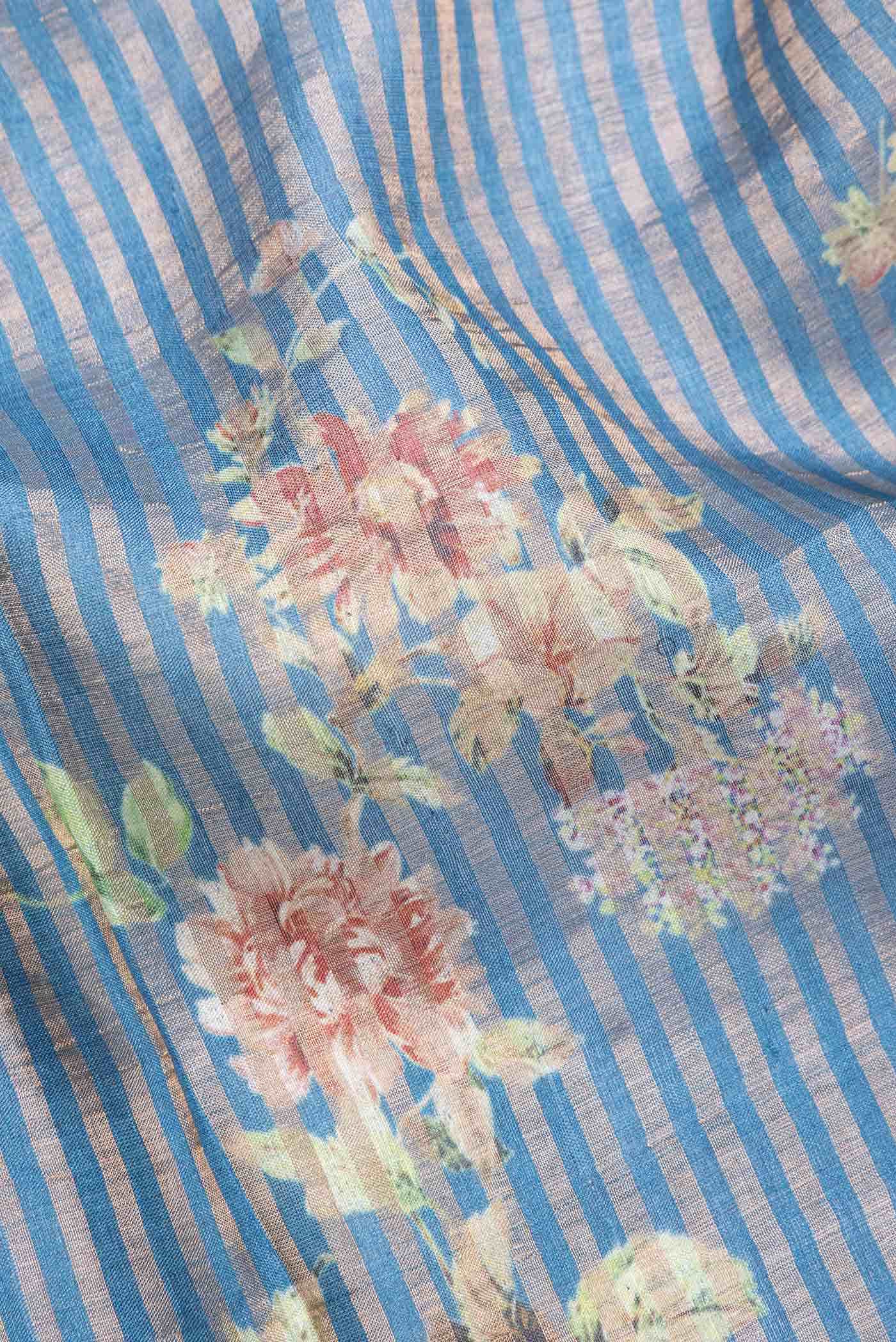 Slate Blue Tussar Silk Saree - Image 2