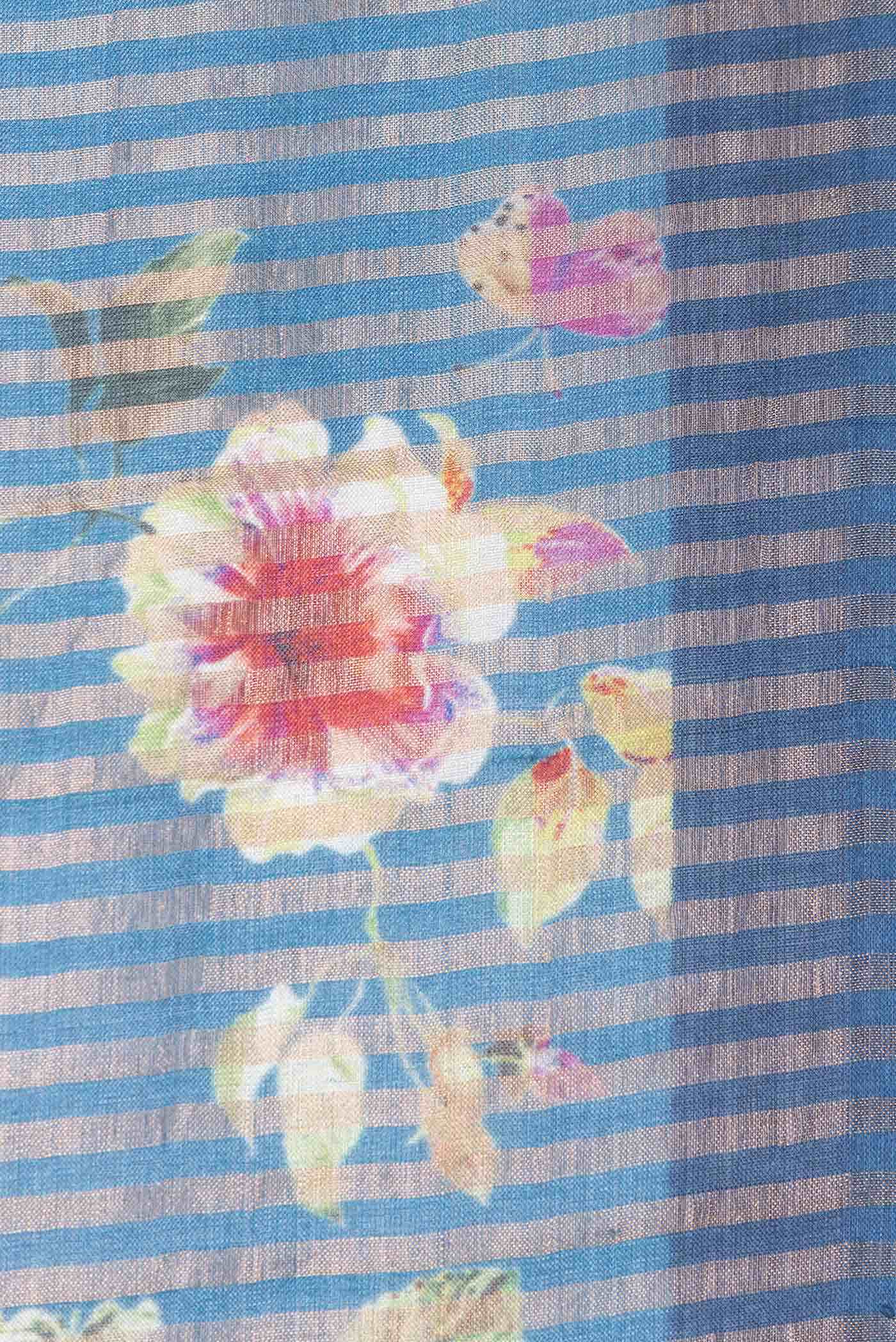 Slate Blue Tussar Silk Saree - Image 3