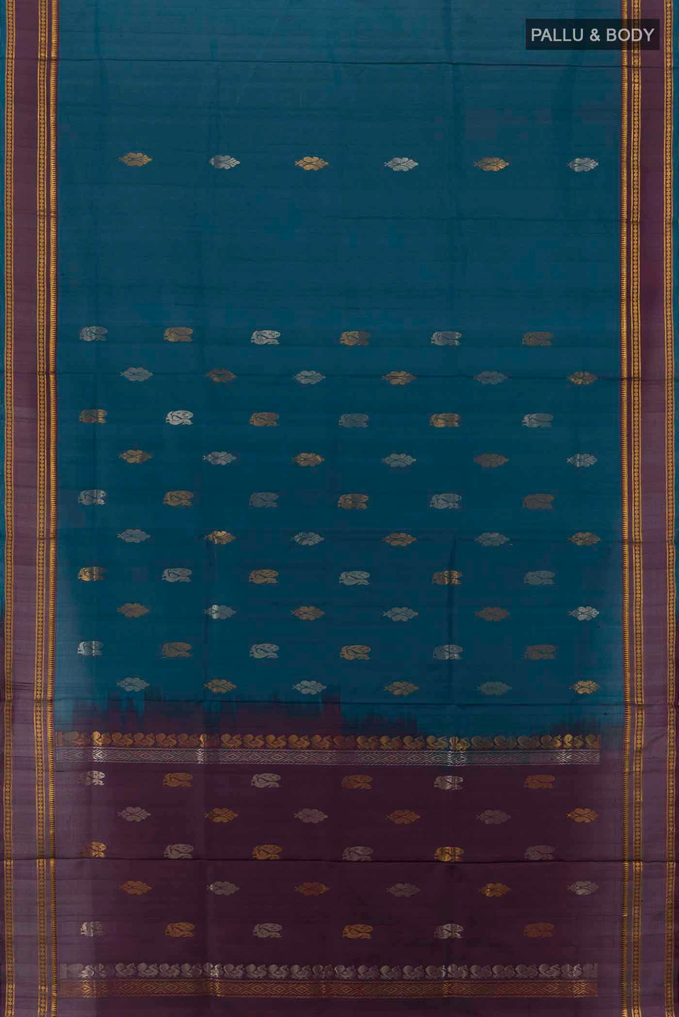 Peacock Blue Uppada Silk Saree - Image 5