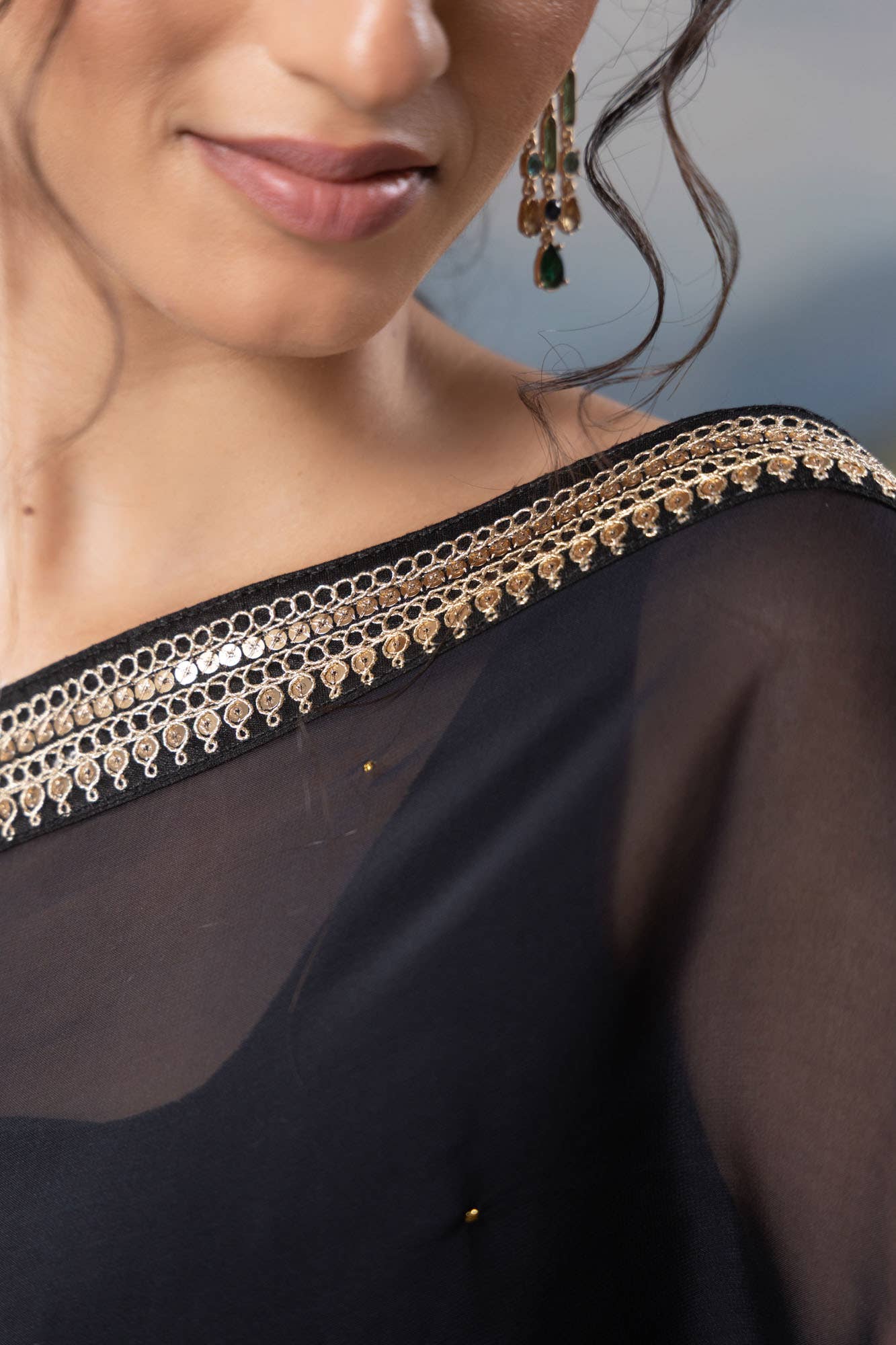 Peacocks in Love-Black Organza Silk Saree - Image 3