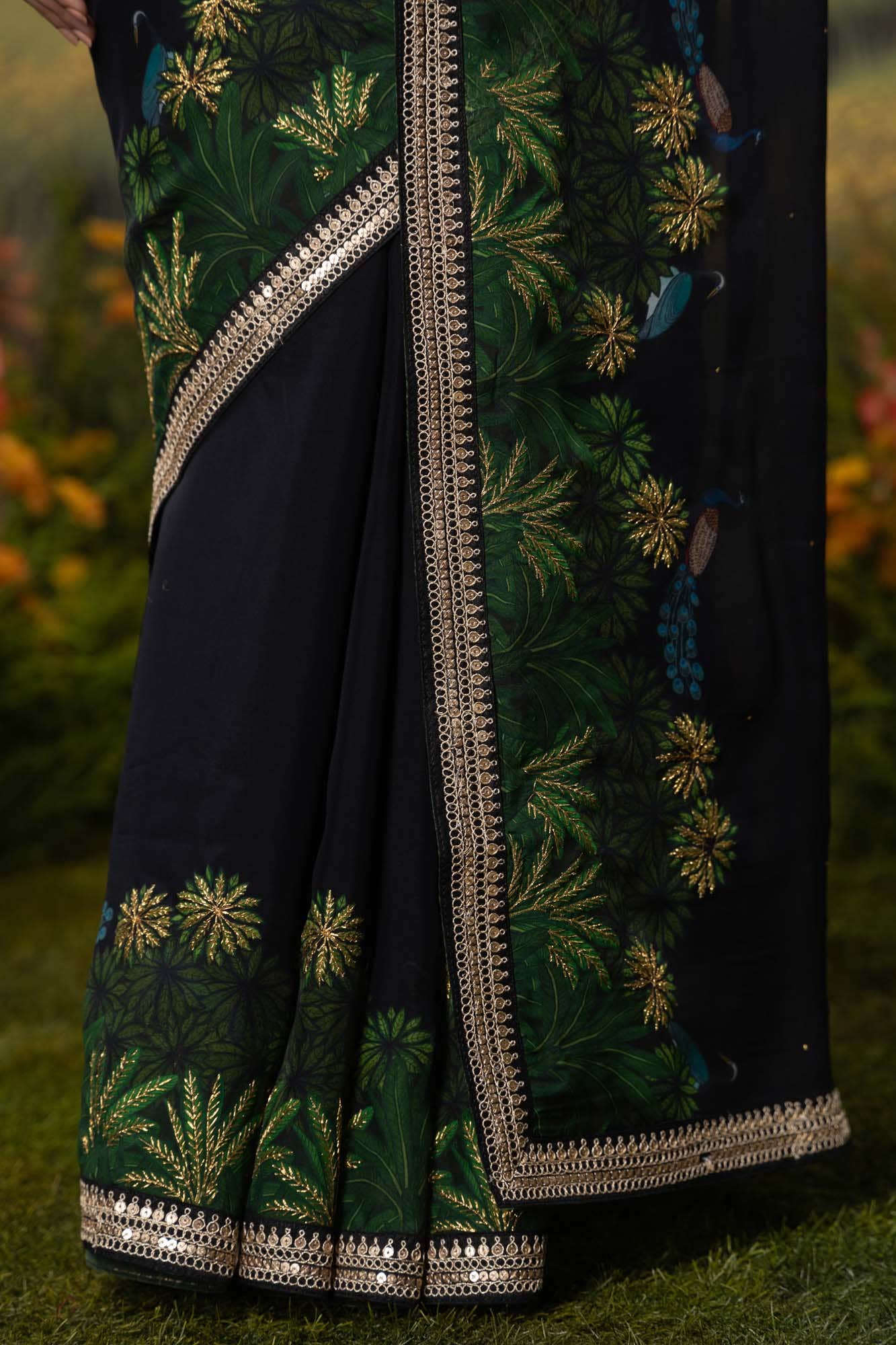 Peacocks in Love-Black Organza Silk Saree - Image 4