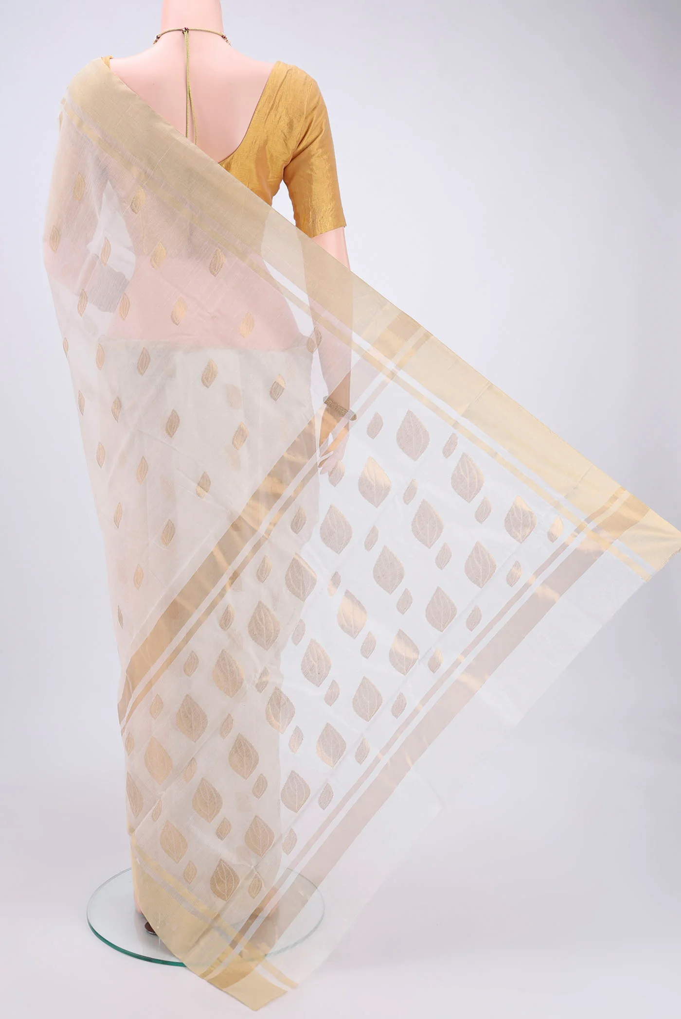 Pearl White Chanderi Silk Cotton Saree - Image 3
