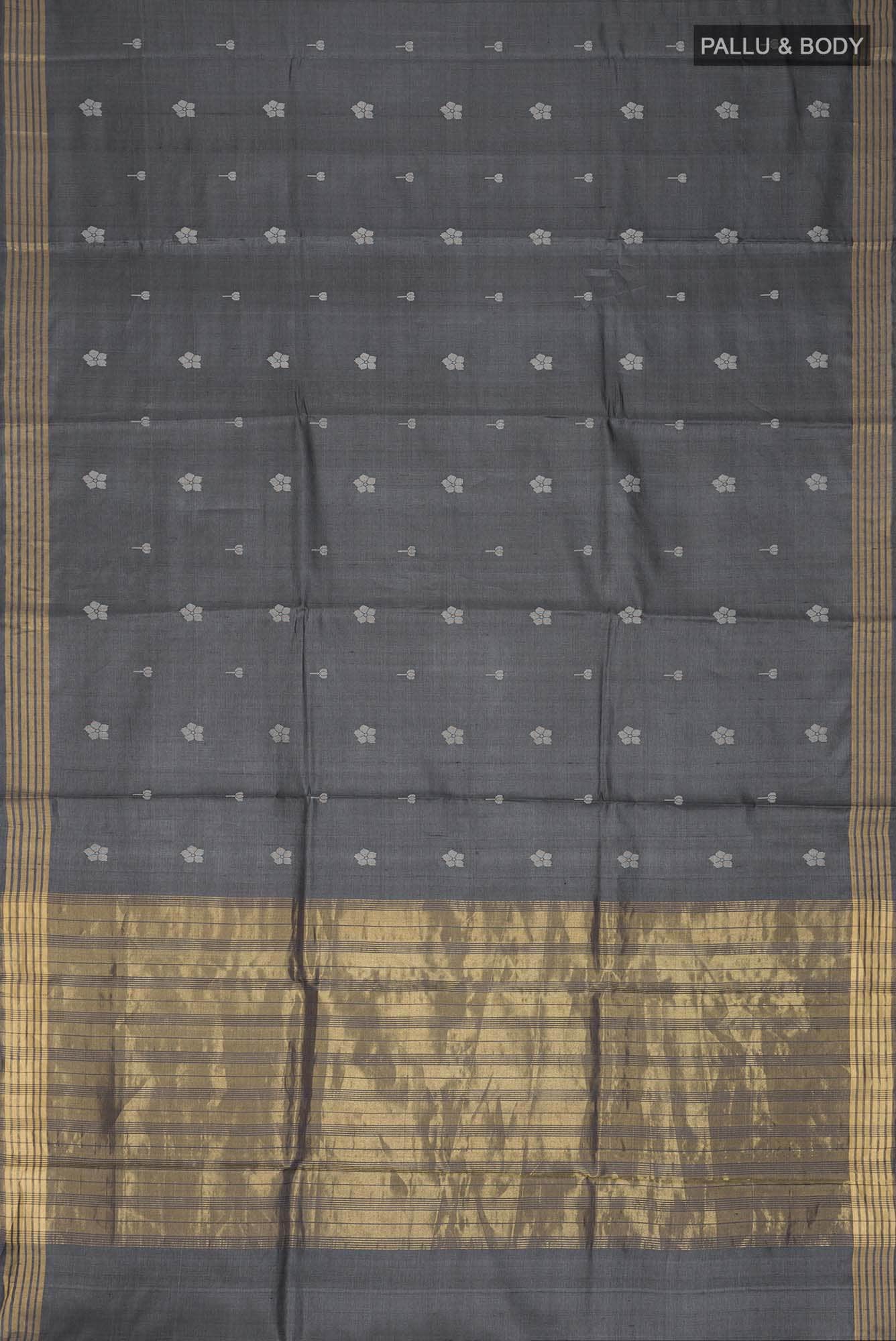 Perfume of Love-Dark Grey Bhagalpuri Tussar Silk Saree - Image 11