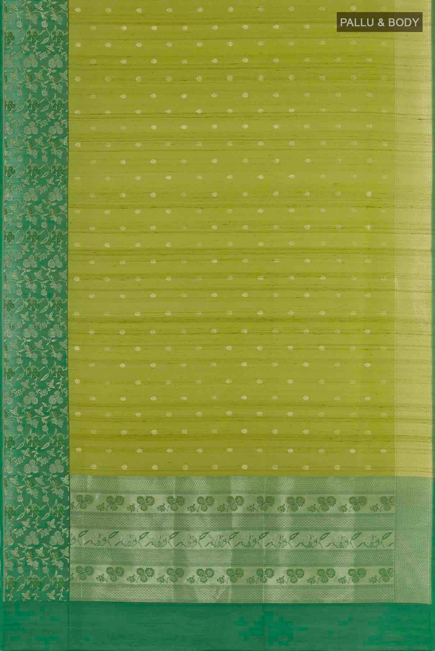 Pickle Green Banarasi Tussar Silk Saree - Image 6