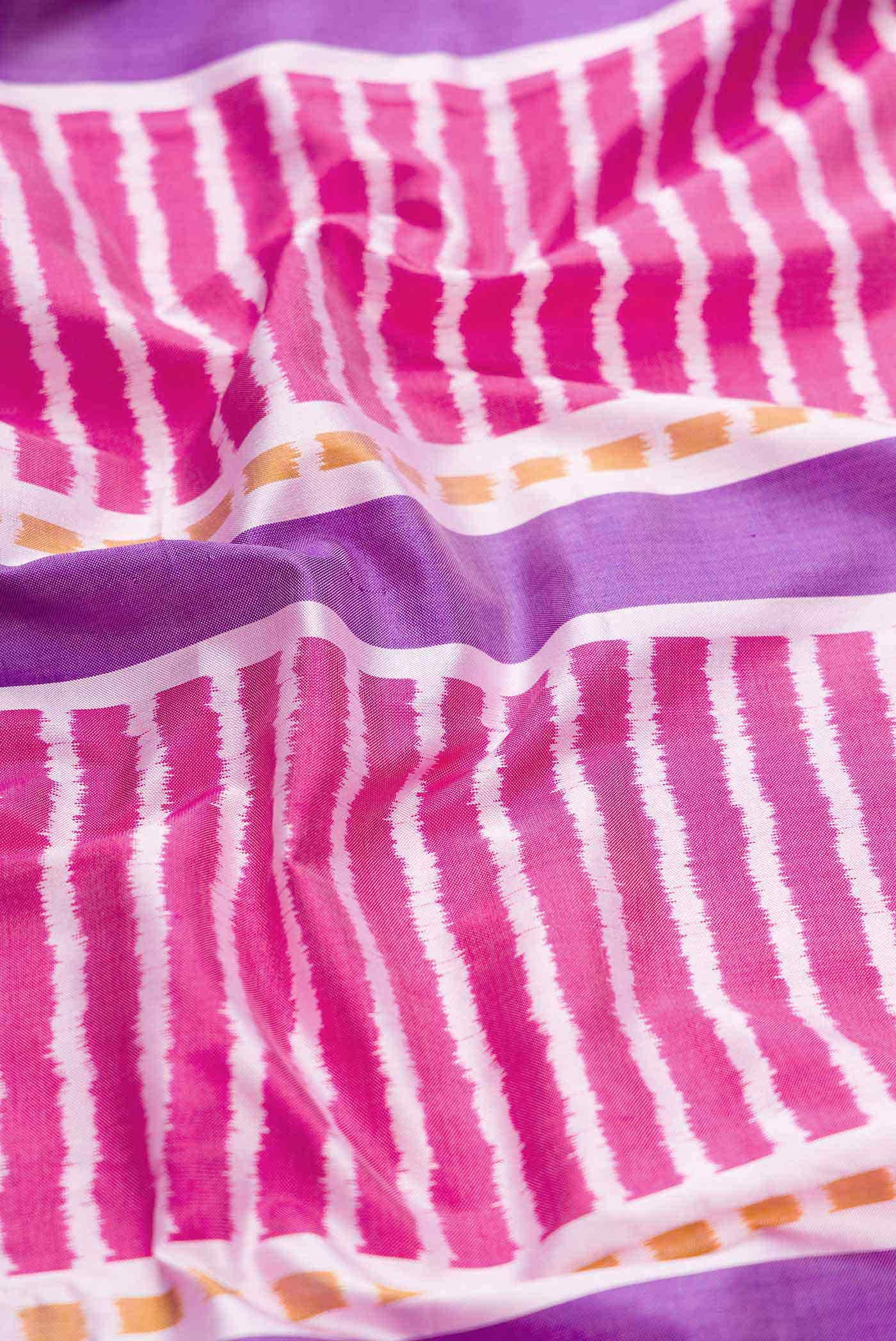 Pink and Lavender Dual Tone Double Ikat Saree - Image 3