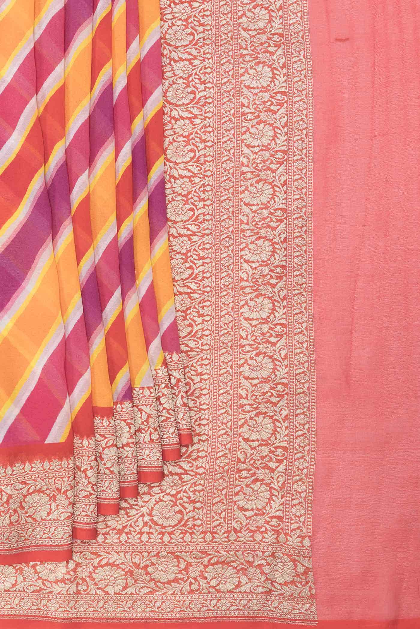 Pink and Orange Dual Tone Mysore Georgette Saree - Image 2