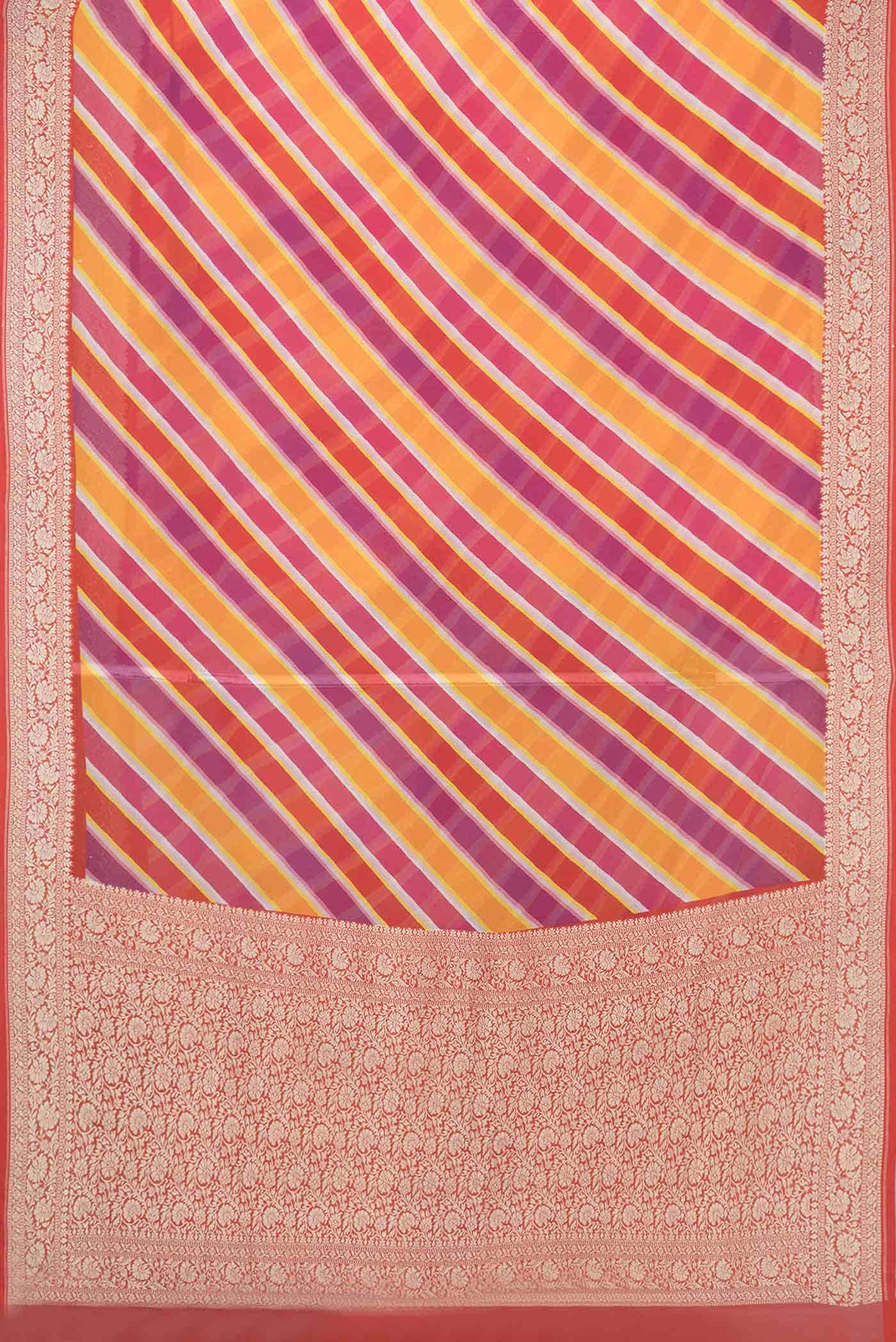 Pink and Orange Dual Tone Mysore Georgette Saree - Image 4