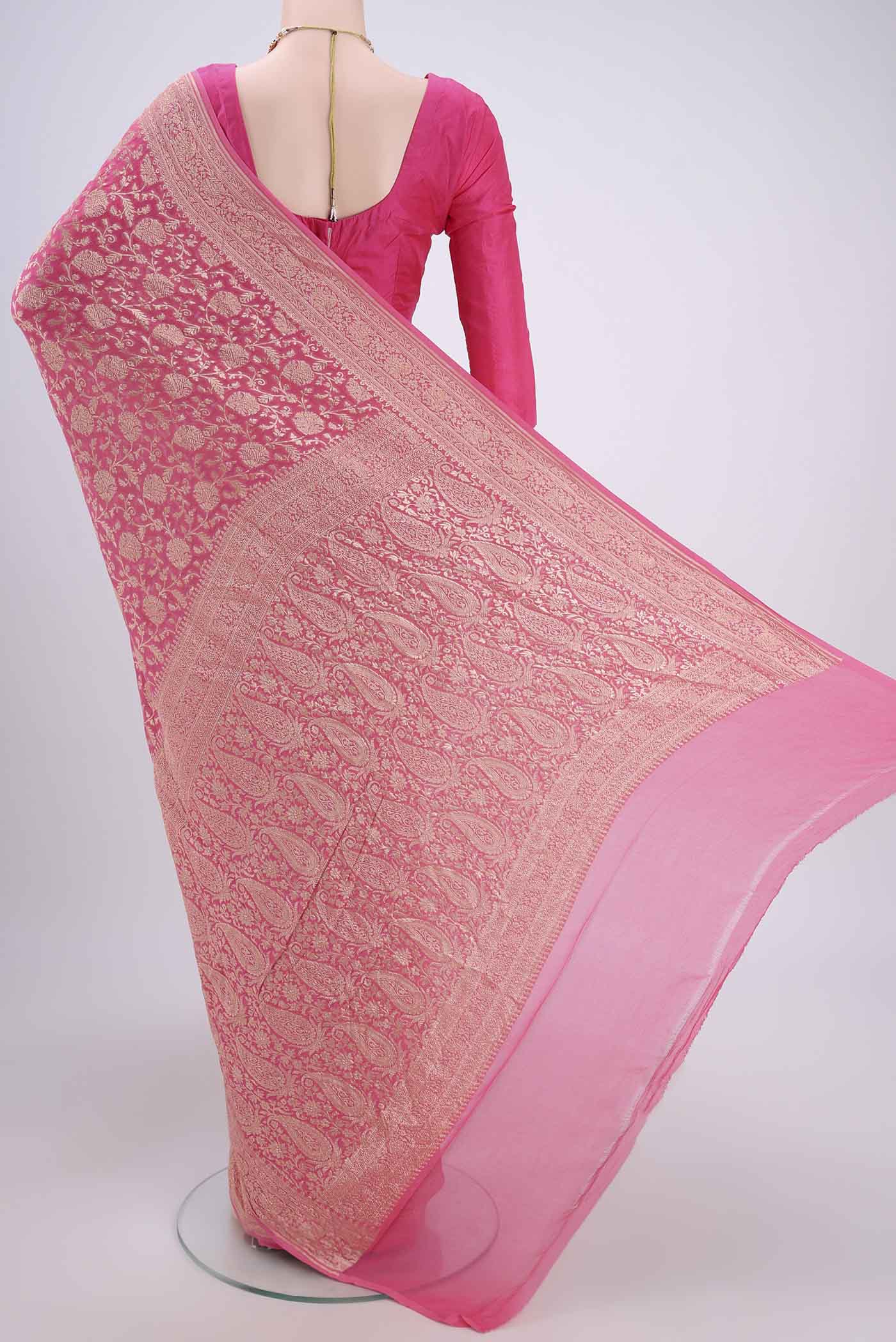Pink Banarasi Georgette Saree - Image 3
