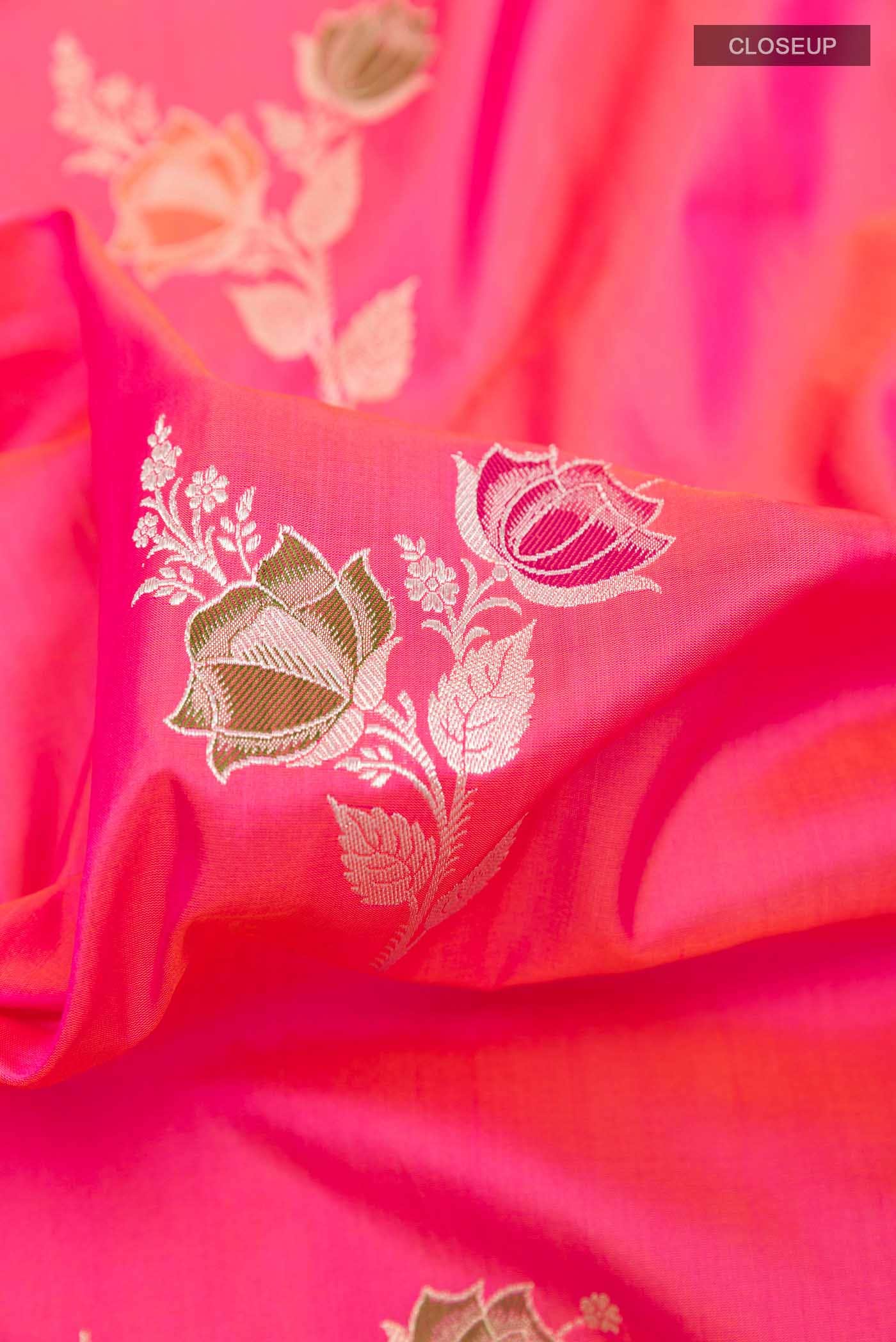 Pink Banarasi Katan Silk Saree - Image 3