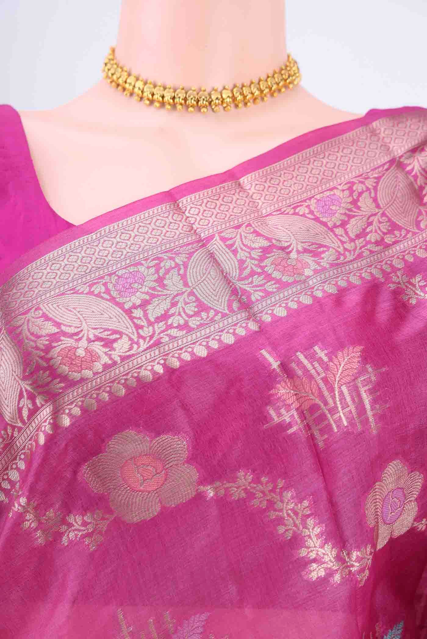 Pink Banarasi Raw Silk Saree - Image 2
