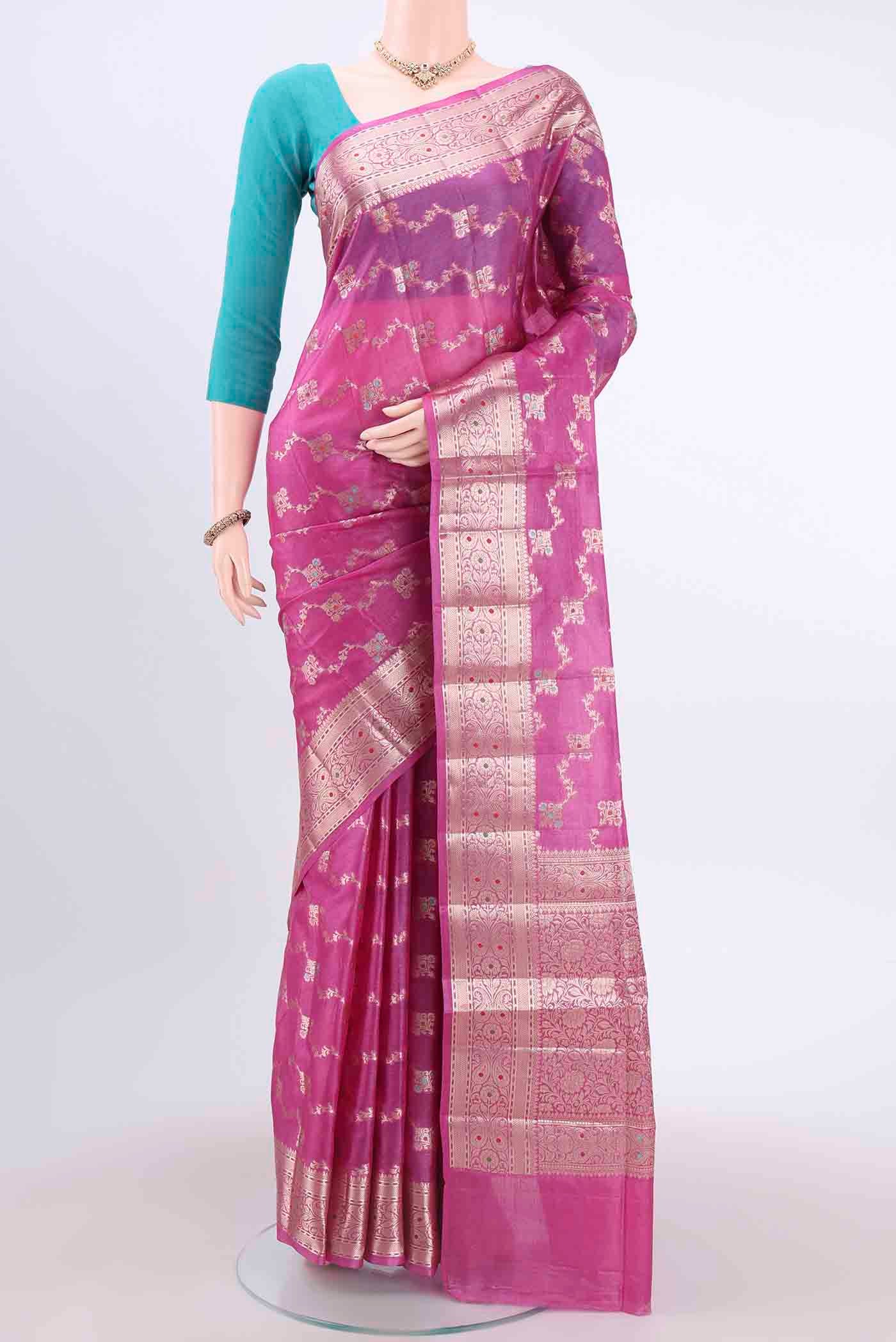 Pink Banarasi Tussar Silk Saree
