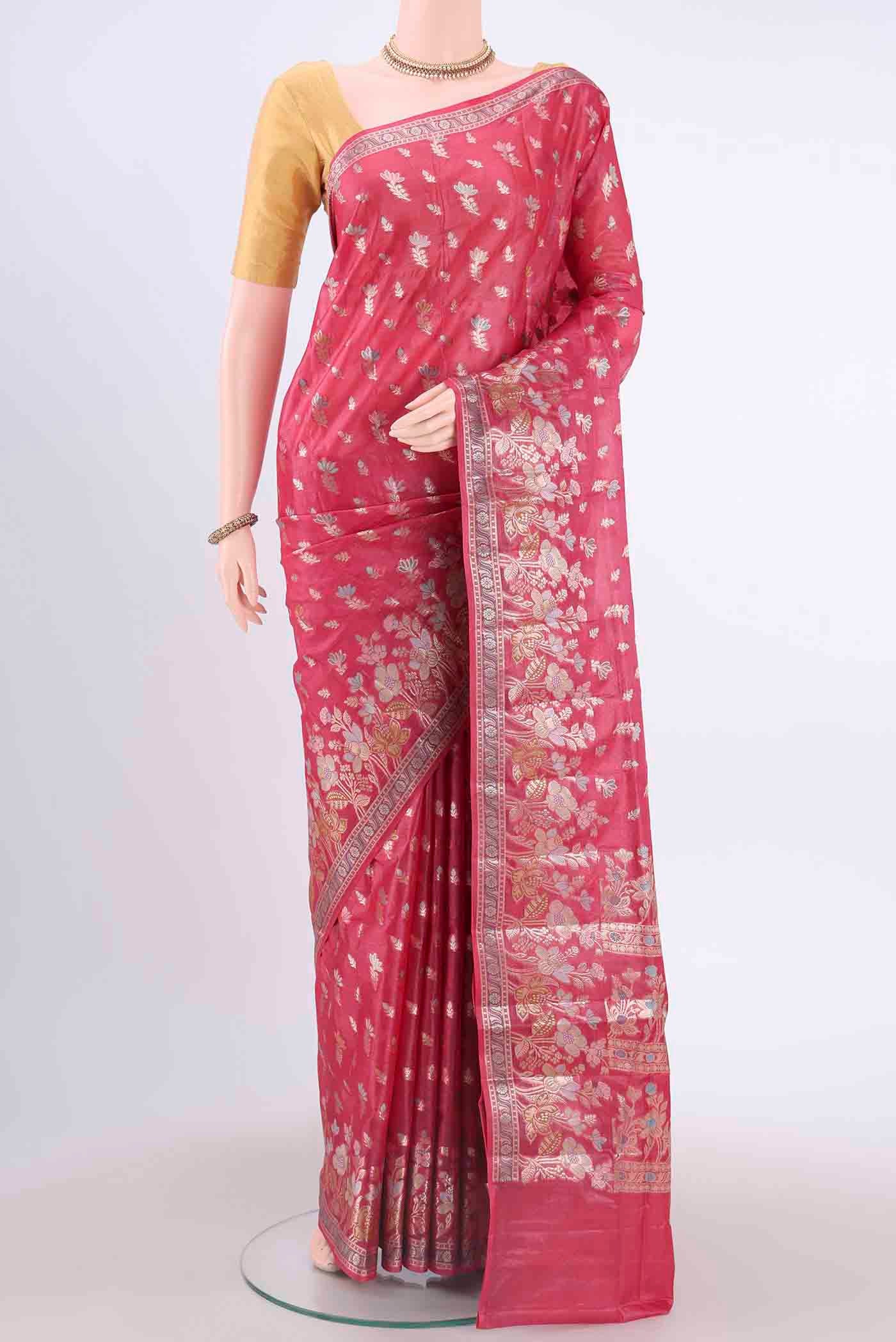 Pink Banarasi Tussar Silk Saree