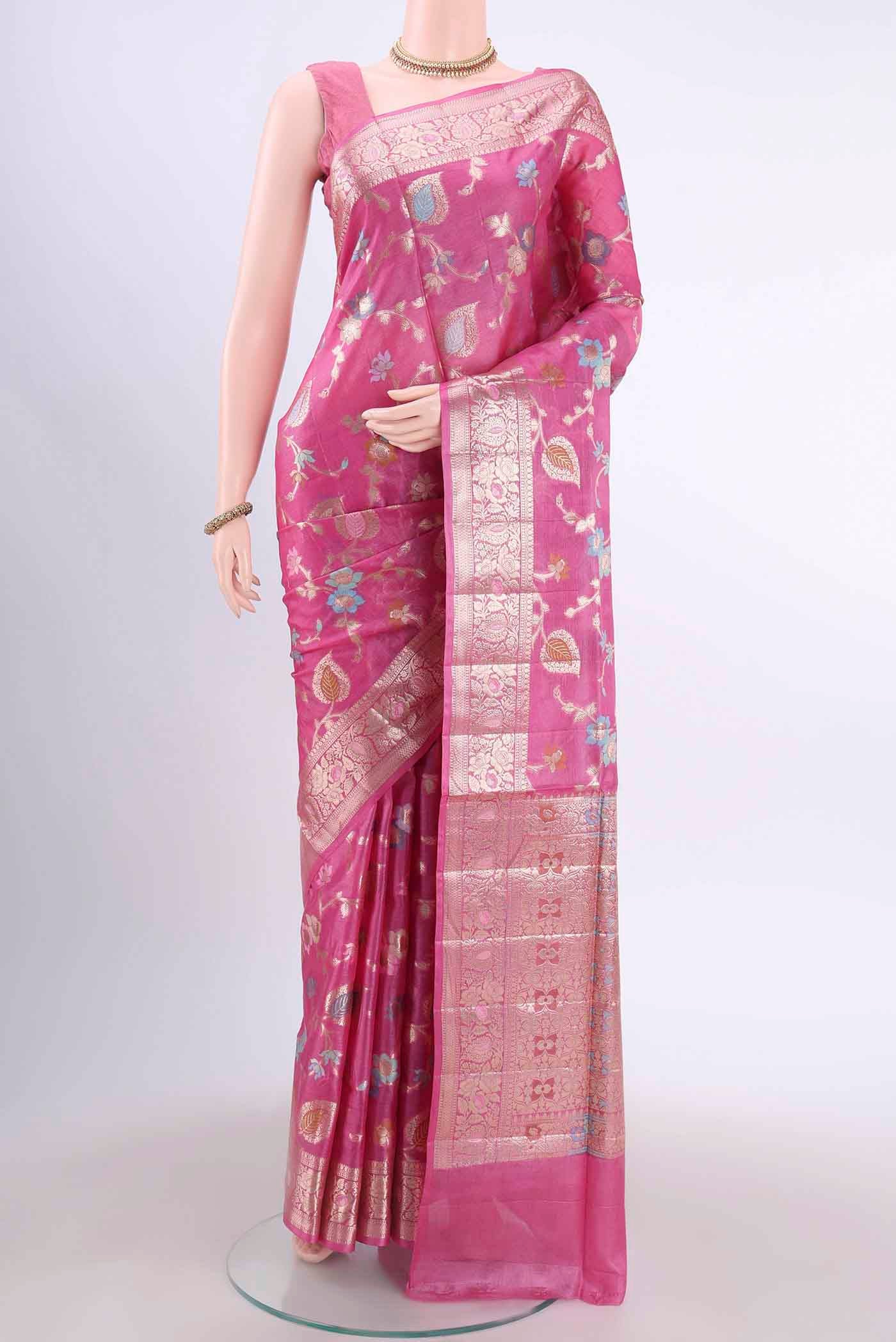 Pink Banarasi Tussar Silk Saree