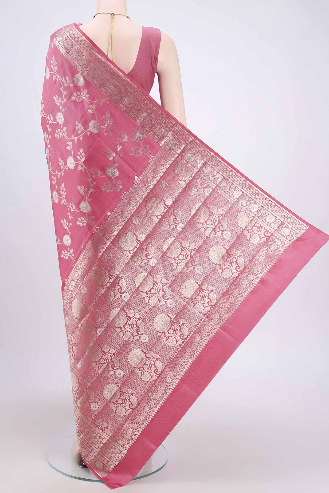 Pink Banarasi Raw Silk Saree - Image 3