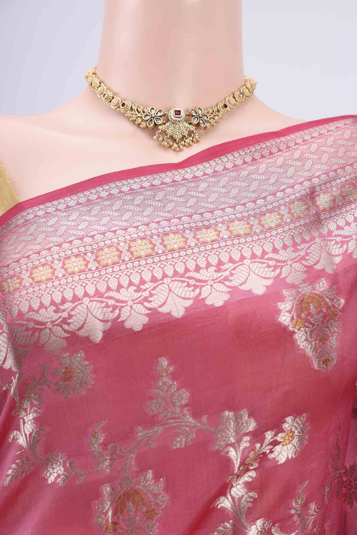 Pink Banarasi Raw Silk Saree - Image 2