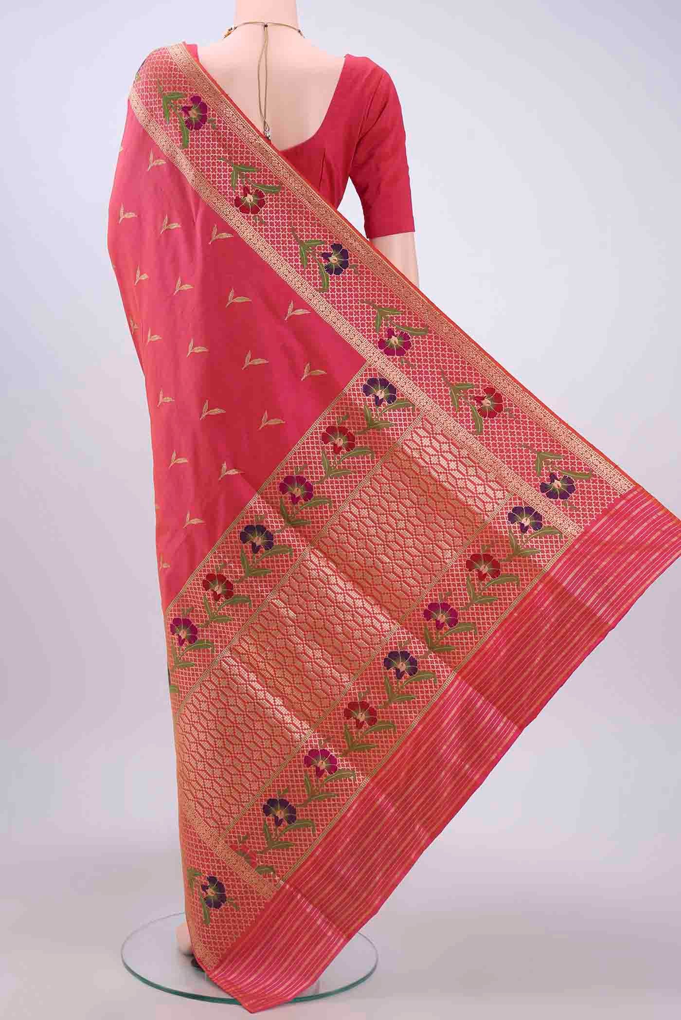 Pink Banarasi Silk Saree - Image 3