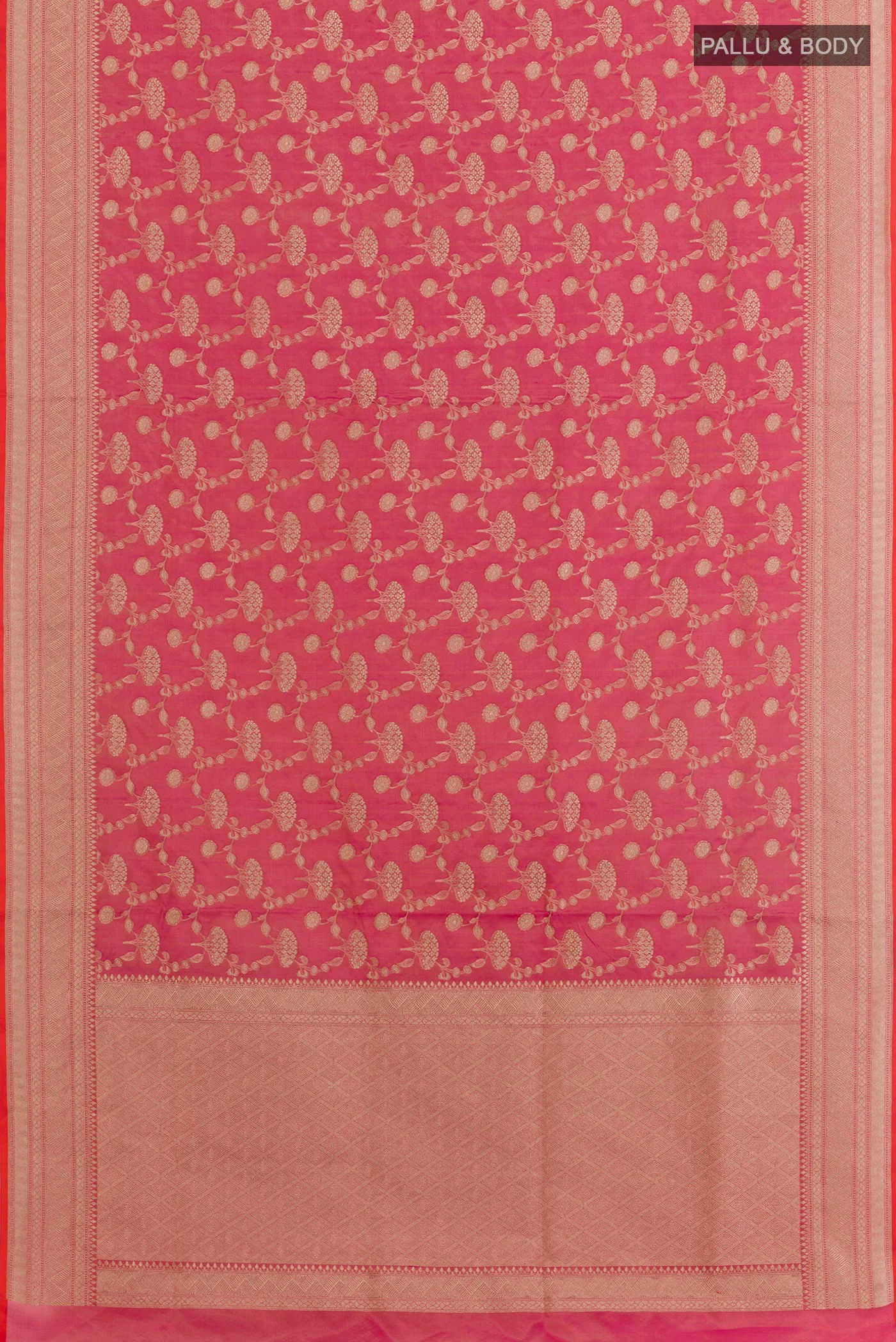 Pink with Orange Color Banarasi Silk Saree - Image 3