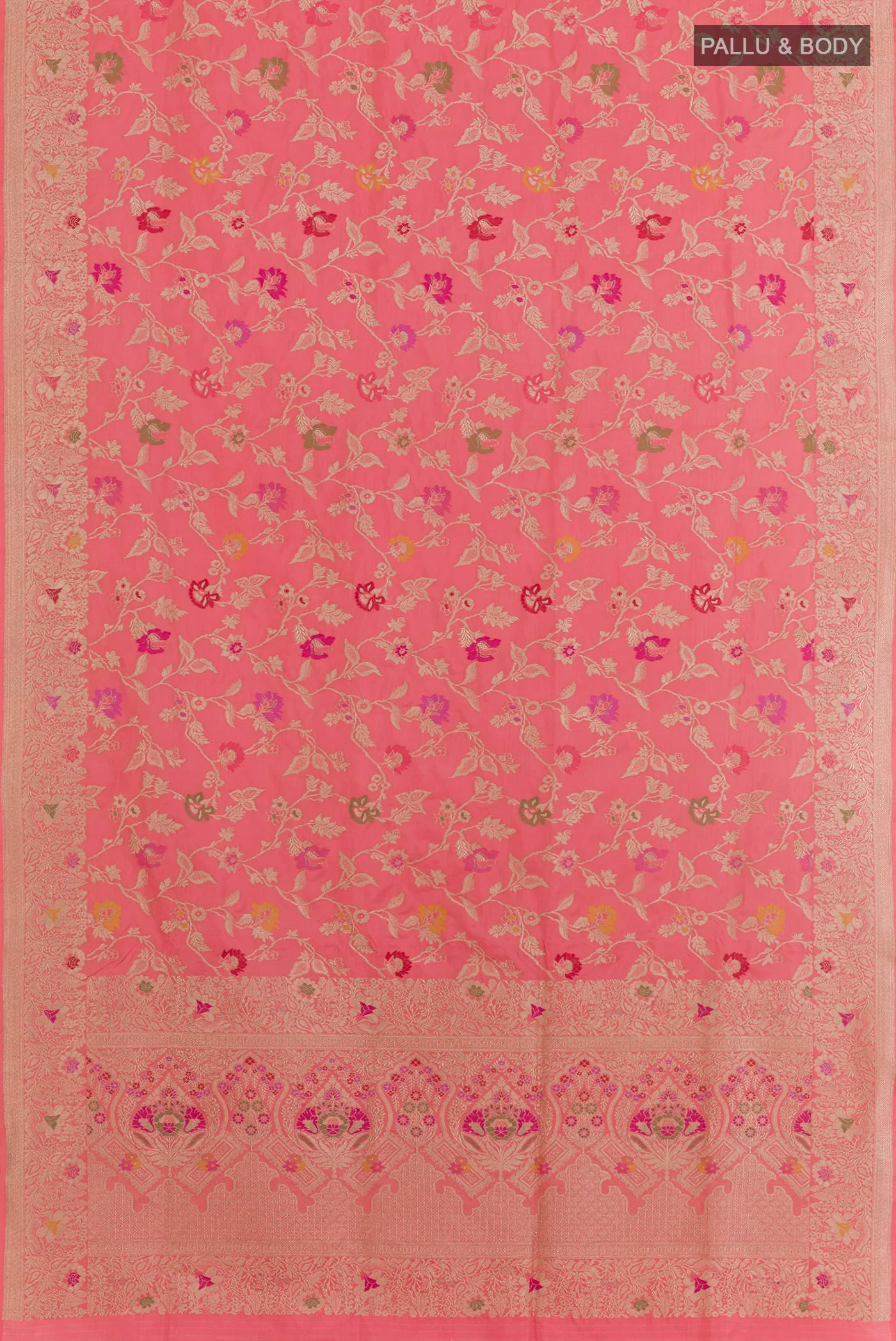Coral Banarasi Silk Saree - Image 3