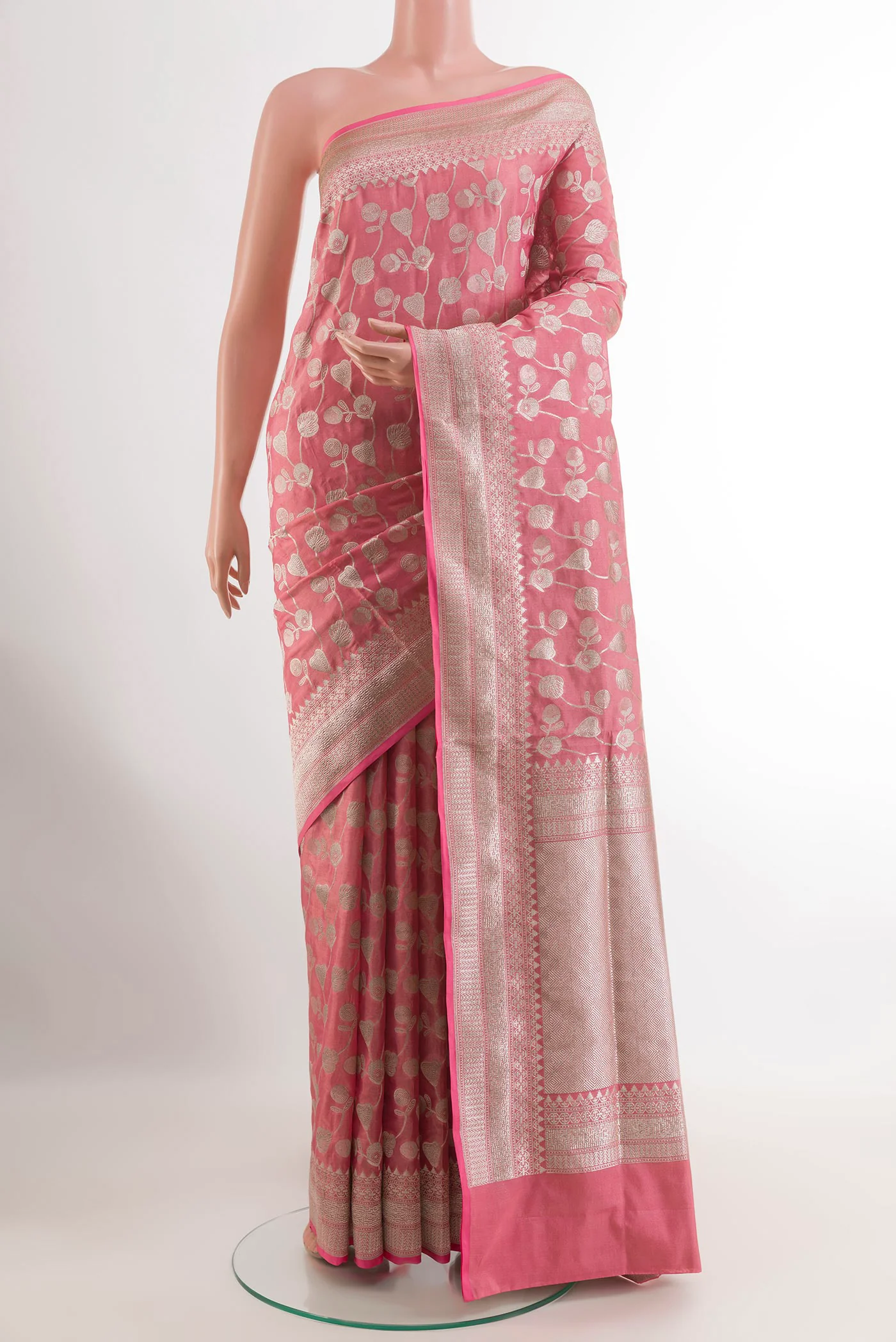 Rose pink Banarasi Silk Saree