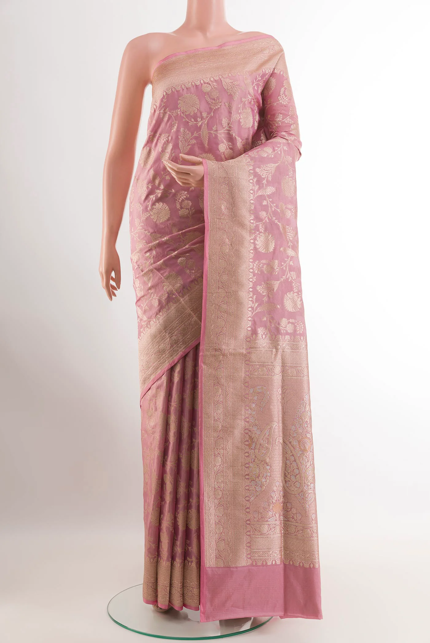 Rose pink Banarasi Silk Saree
