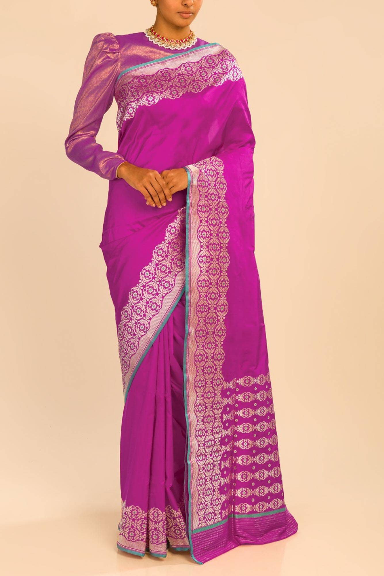 Suhasini Pink Banarasi Silk Saree - Image 2
