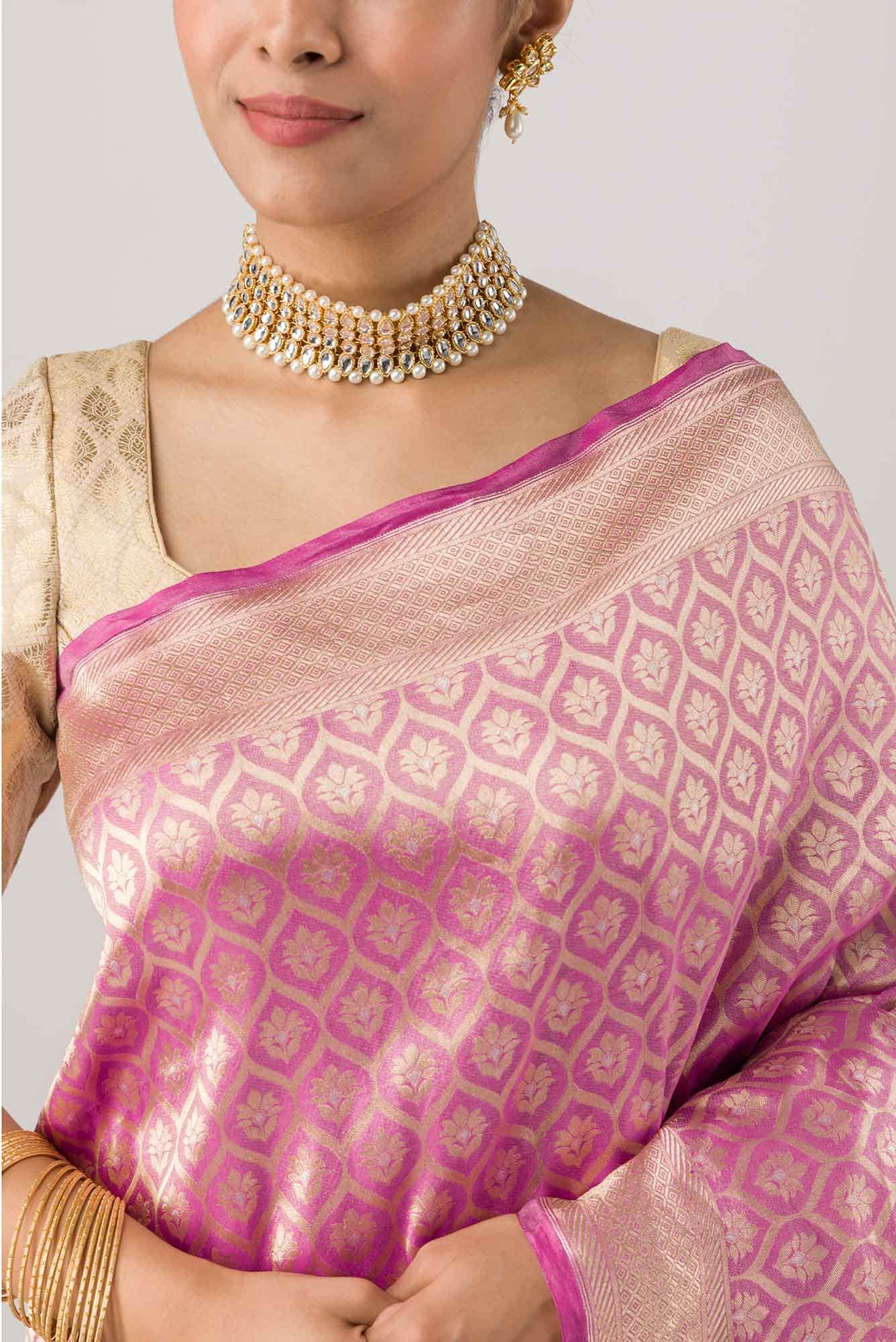 Antara-Pink Banarasi Silk Saree - Image 3