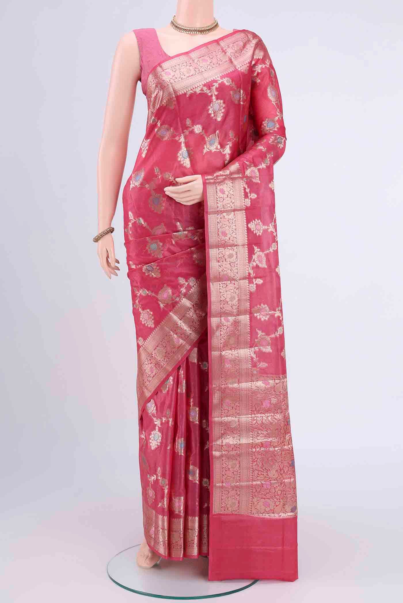 Pink Banarasi Tussar Silk Saree