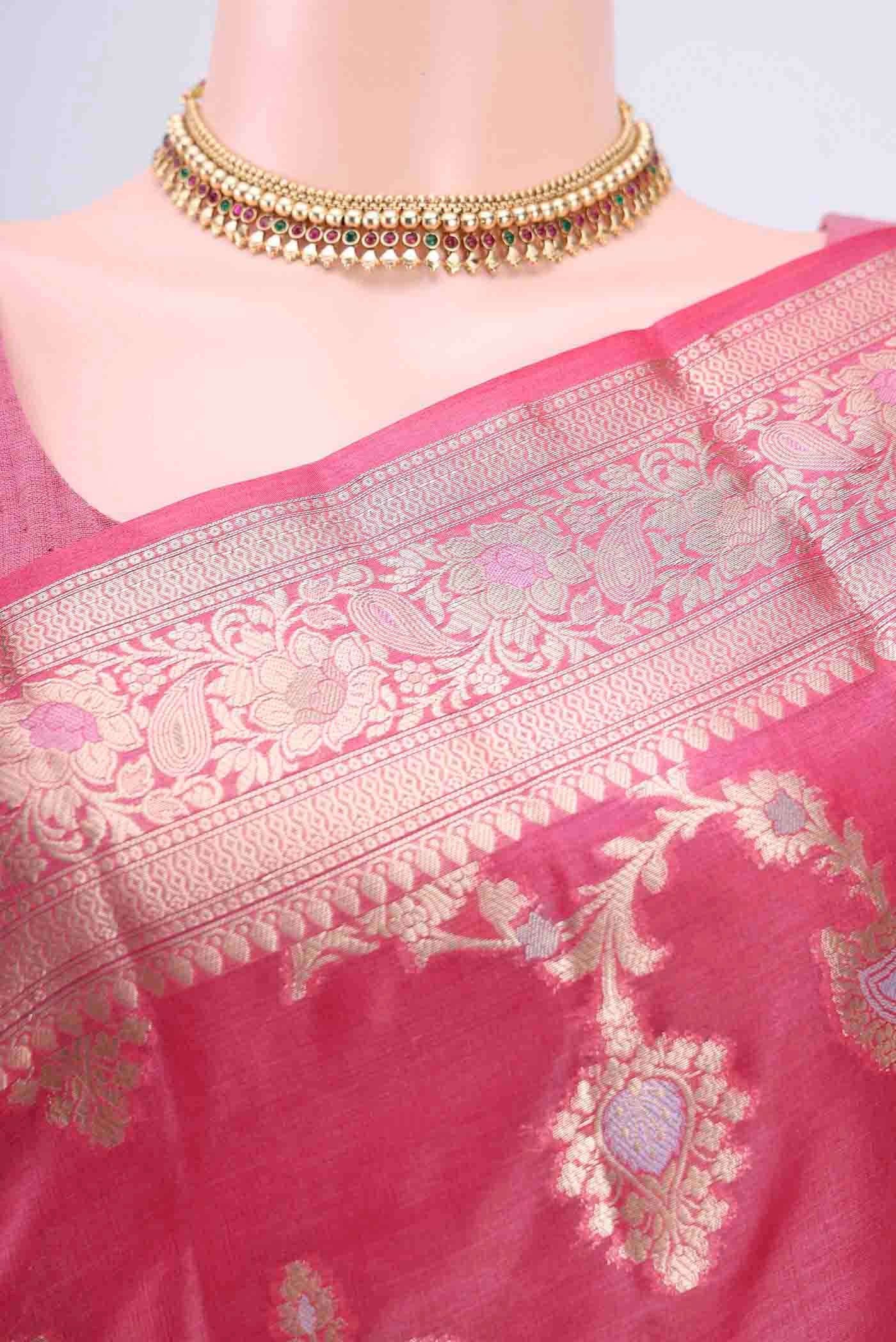 Pink Banarasi Tussar Silk Saree - Image 2