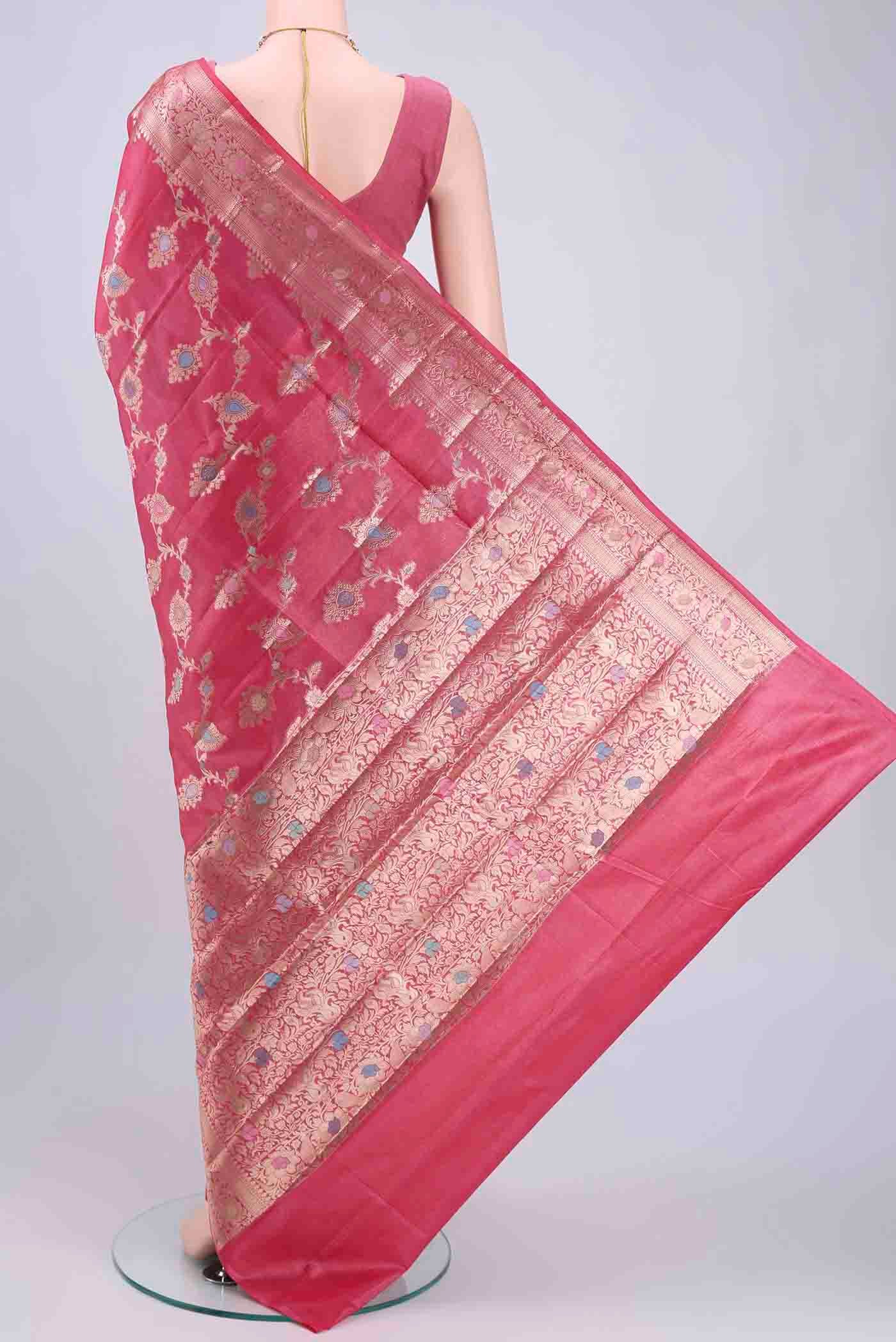 Pink Banarasi Tussar Silk Saree - Image 3