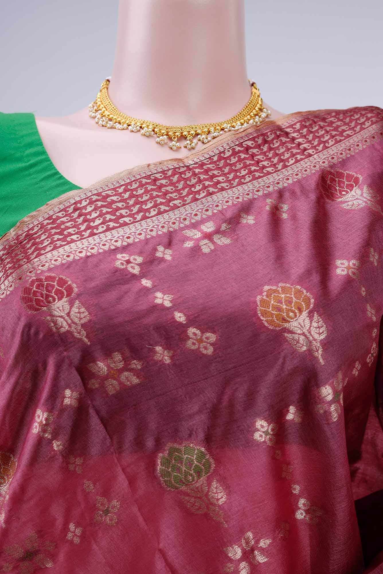 Pink Banarasi Tussar Silk Saree - Image 3