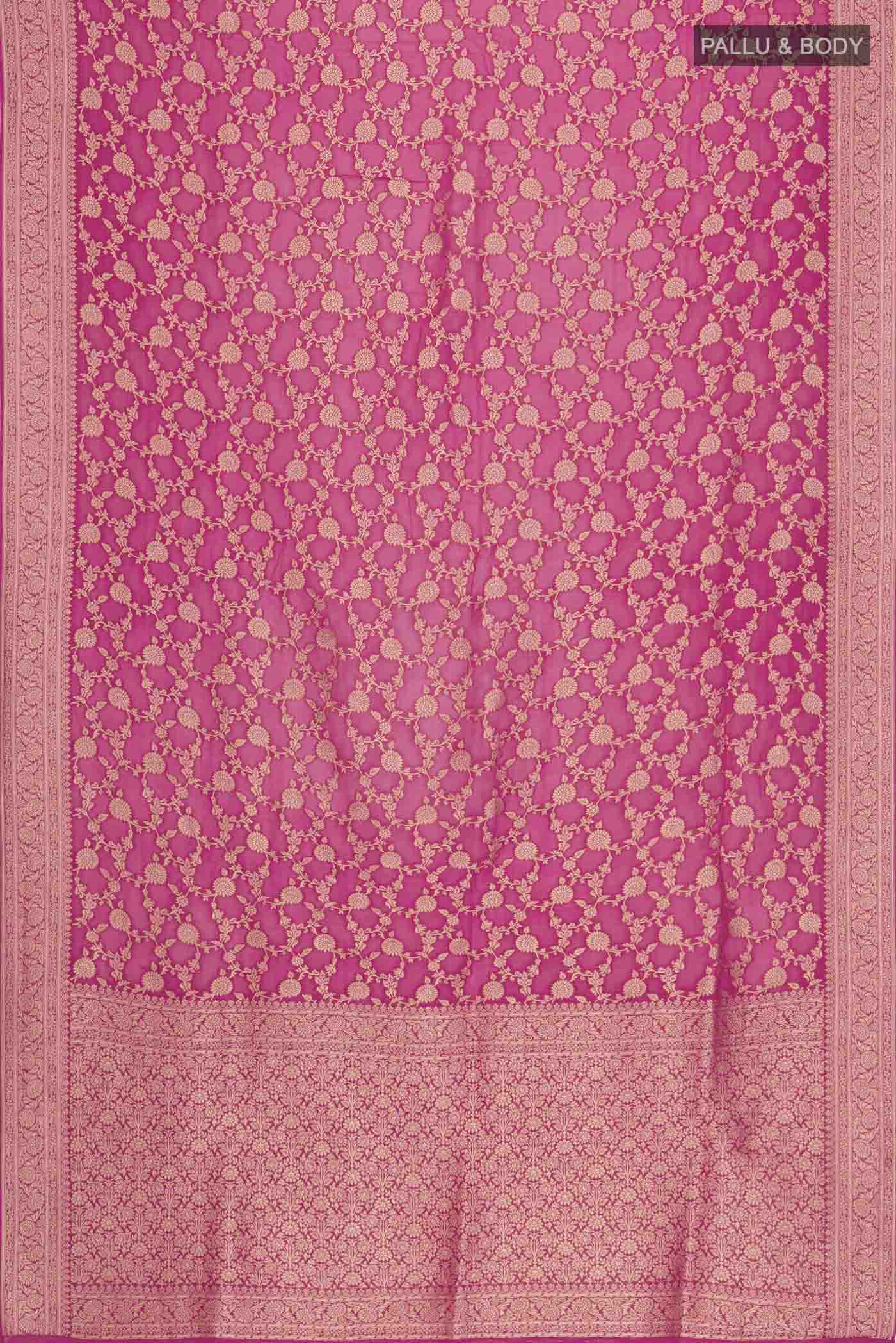Pink Blended Banarasi Georgette Saree - Image 5