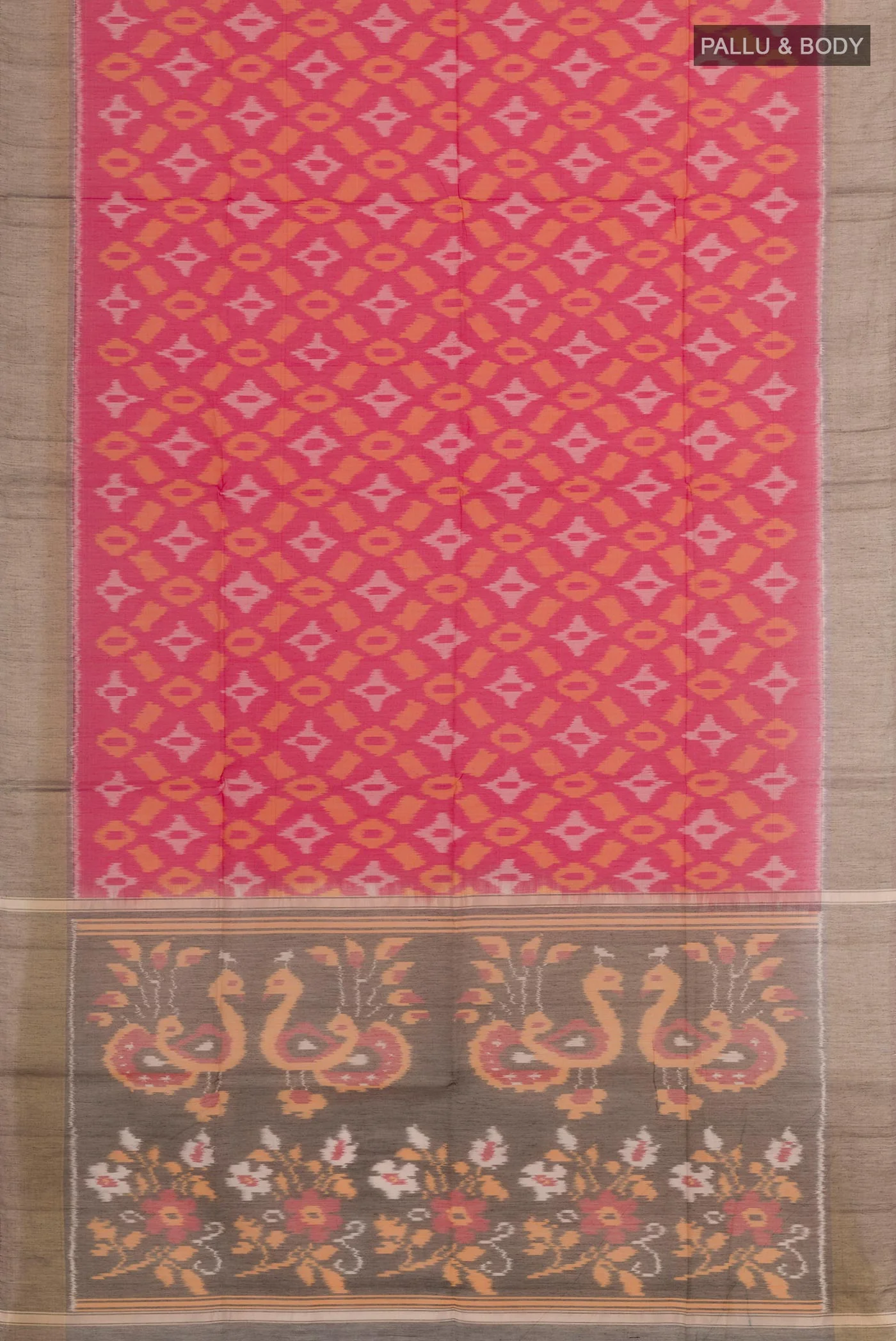 Pink Silk Cotton Saree - Image 3