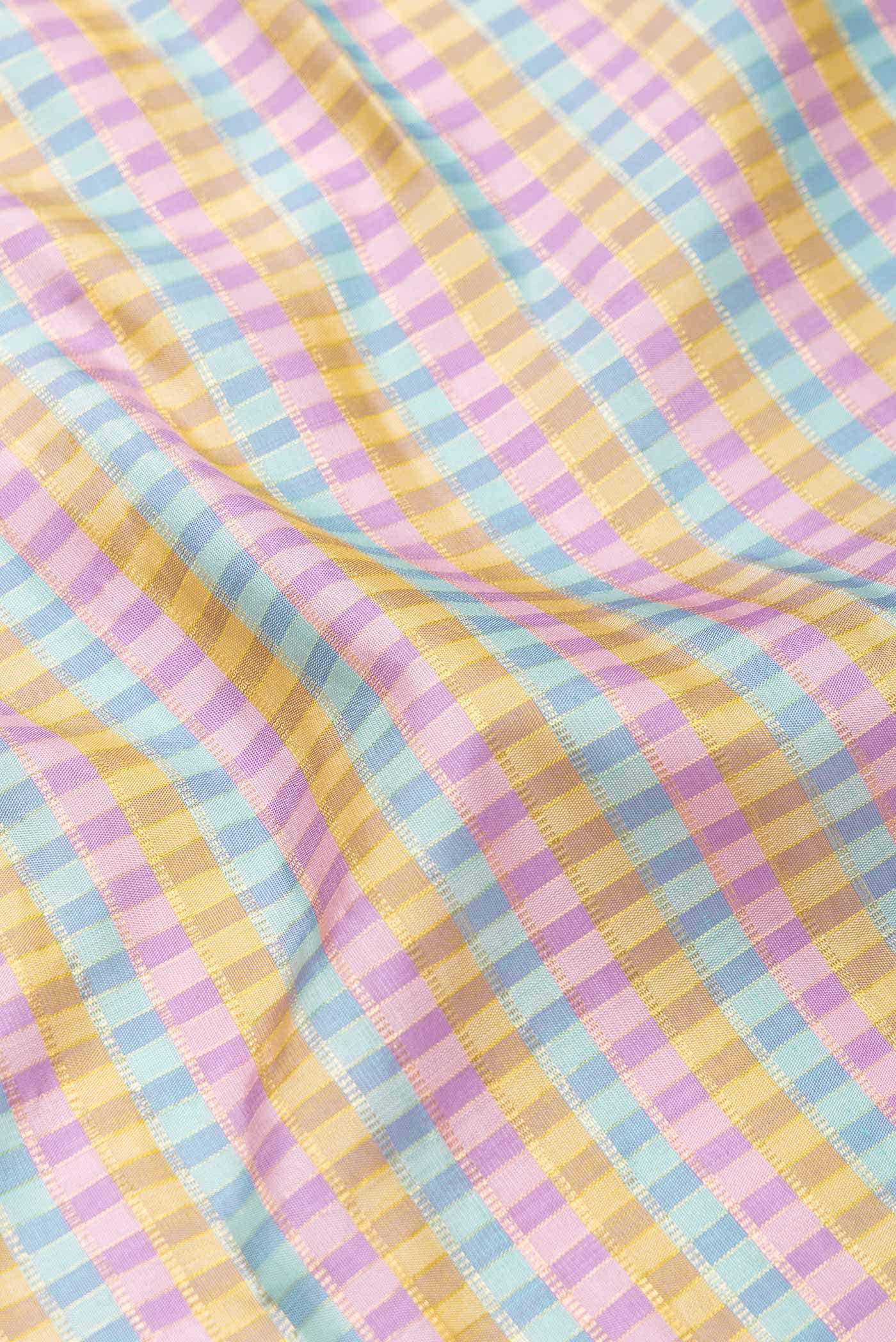 Pure Silk Pure Zari Pink, Blue and Gold Dual Tone Kanchipuram Saree - Image 3