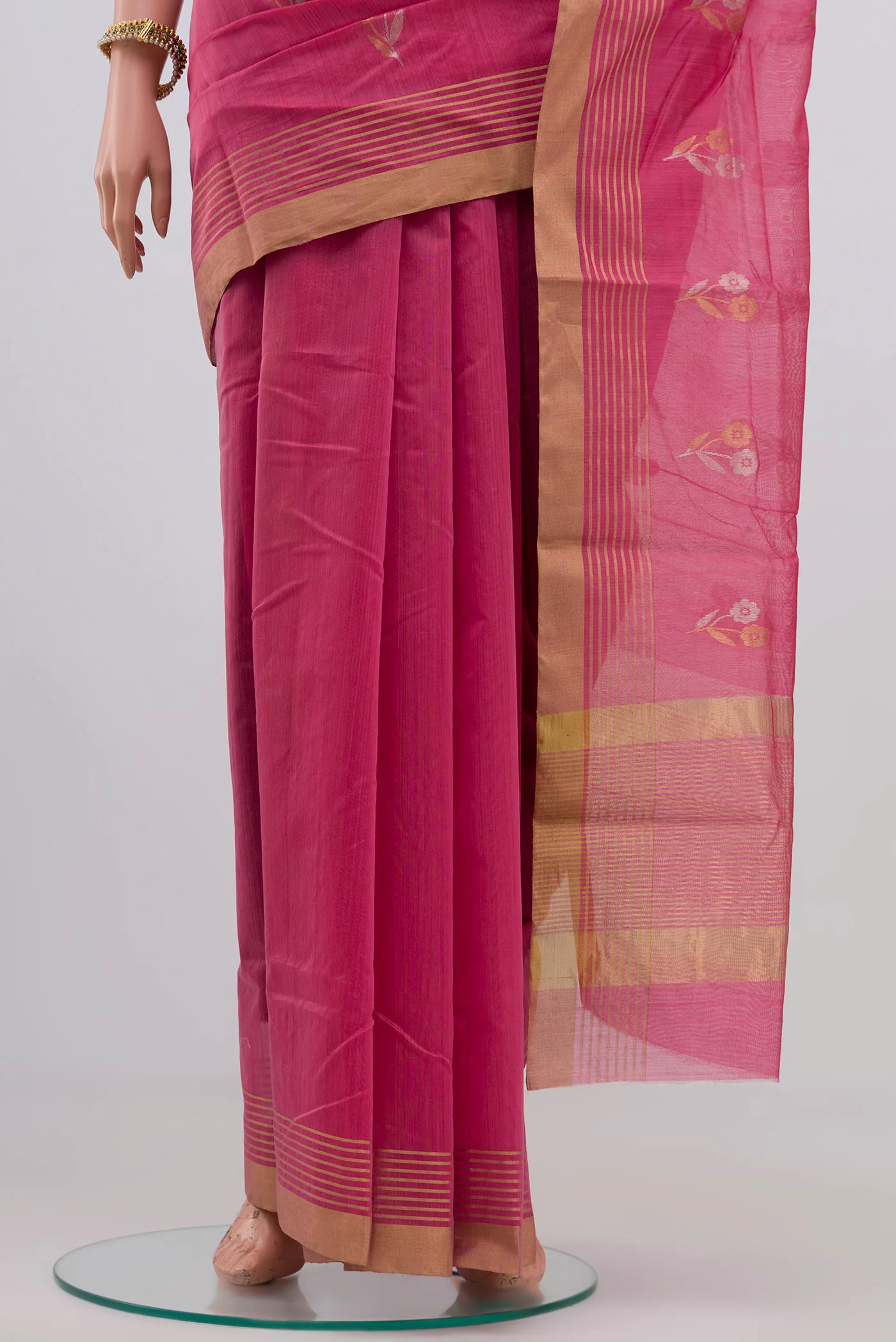 Pink Chanderi Silk Cotton Saree - Image 3