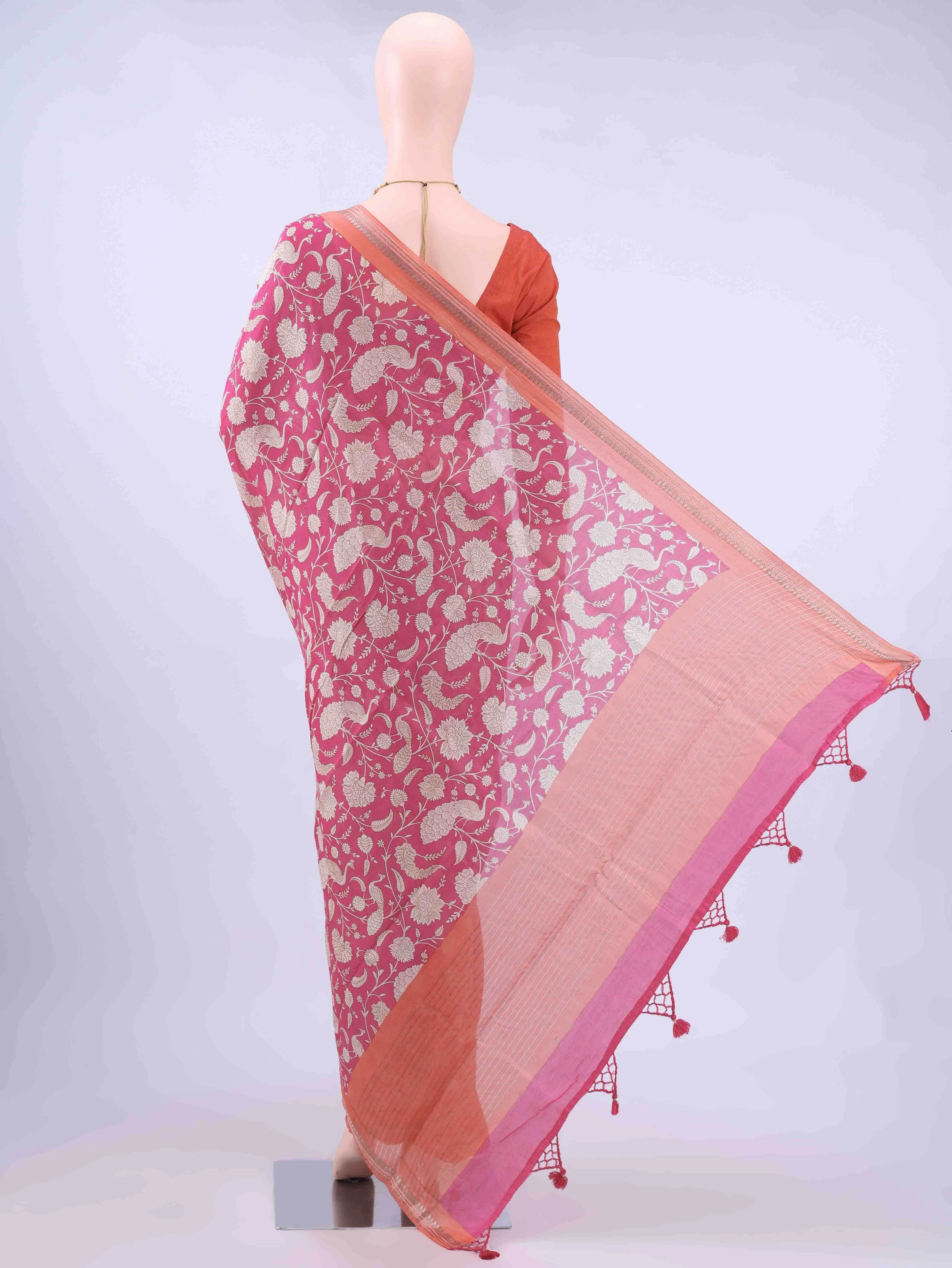 Pink Chanderi Silk Cotton Saree - Image 2