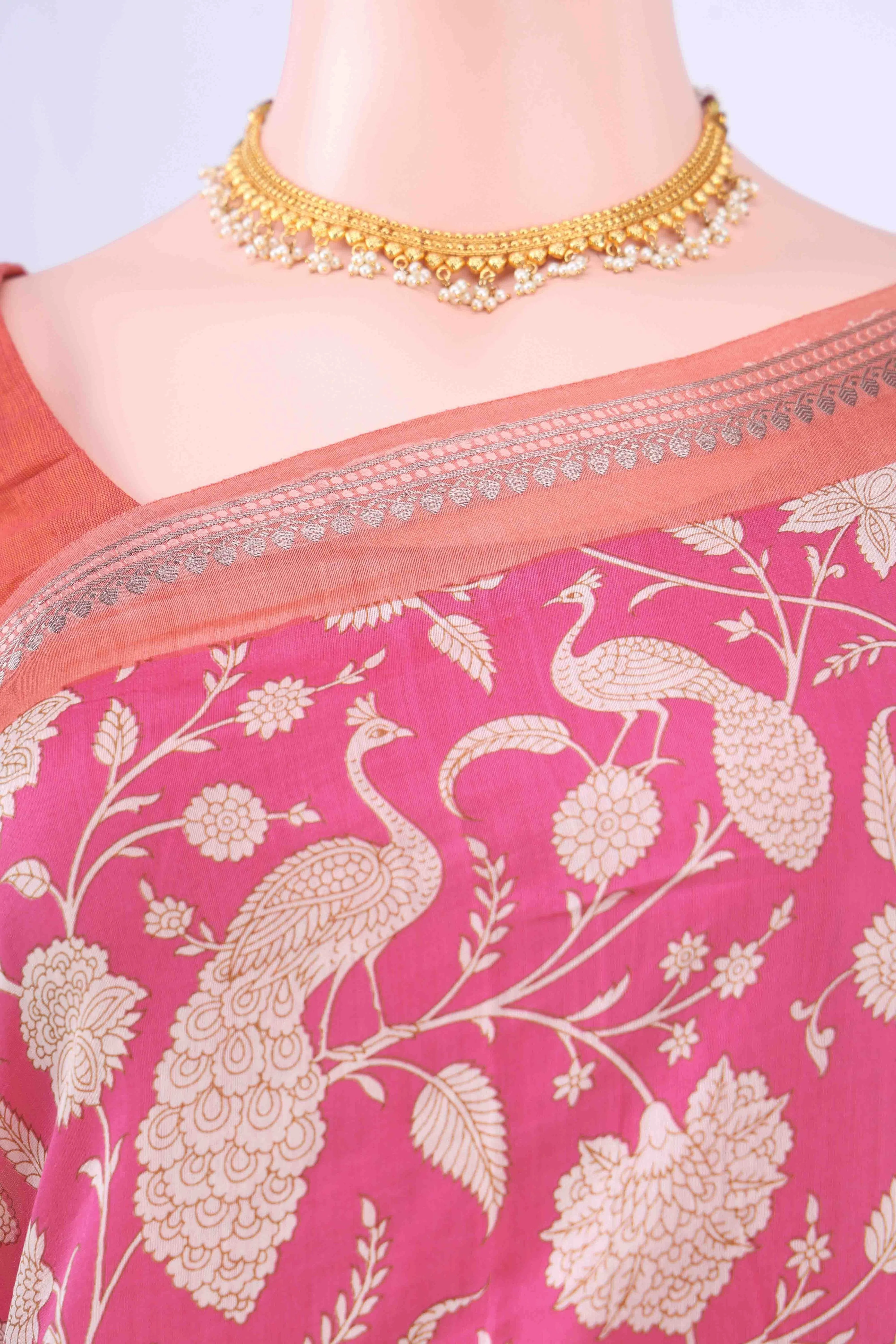 Pink Chanderi Silk Cotton Saree - Image 3