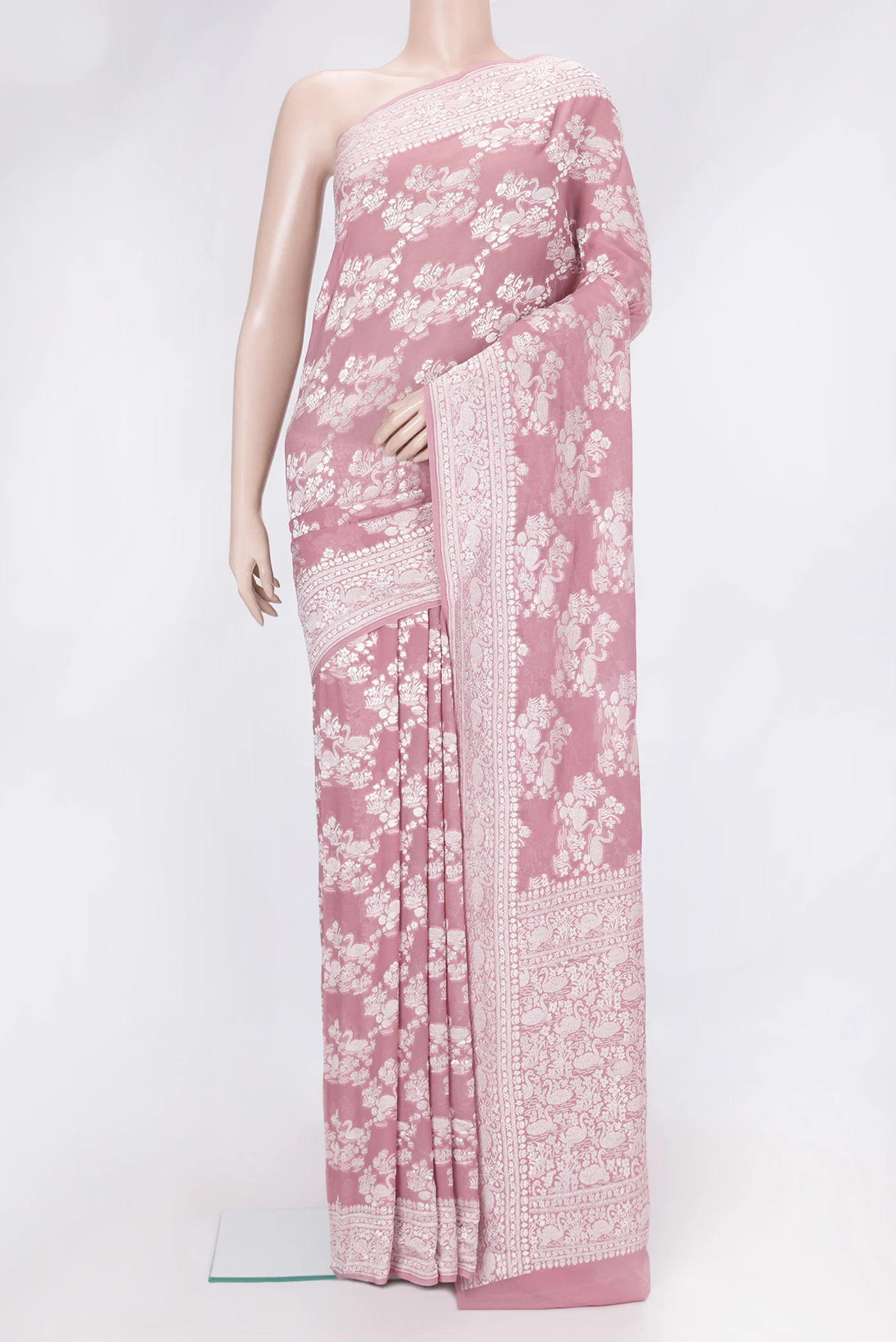 Rose pink Banarasi Georgette Saree