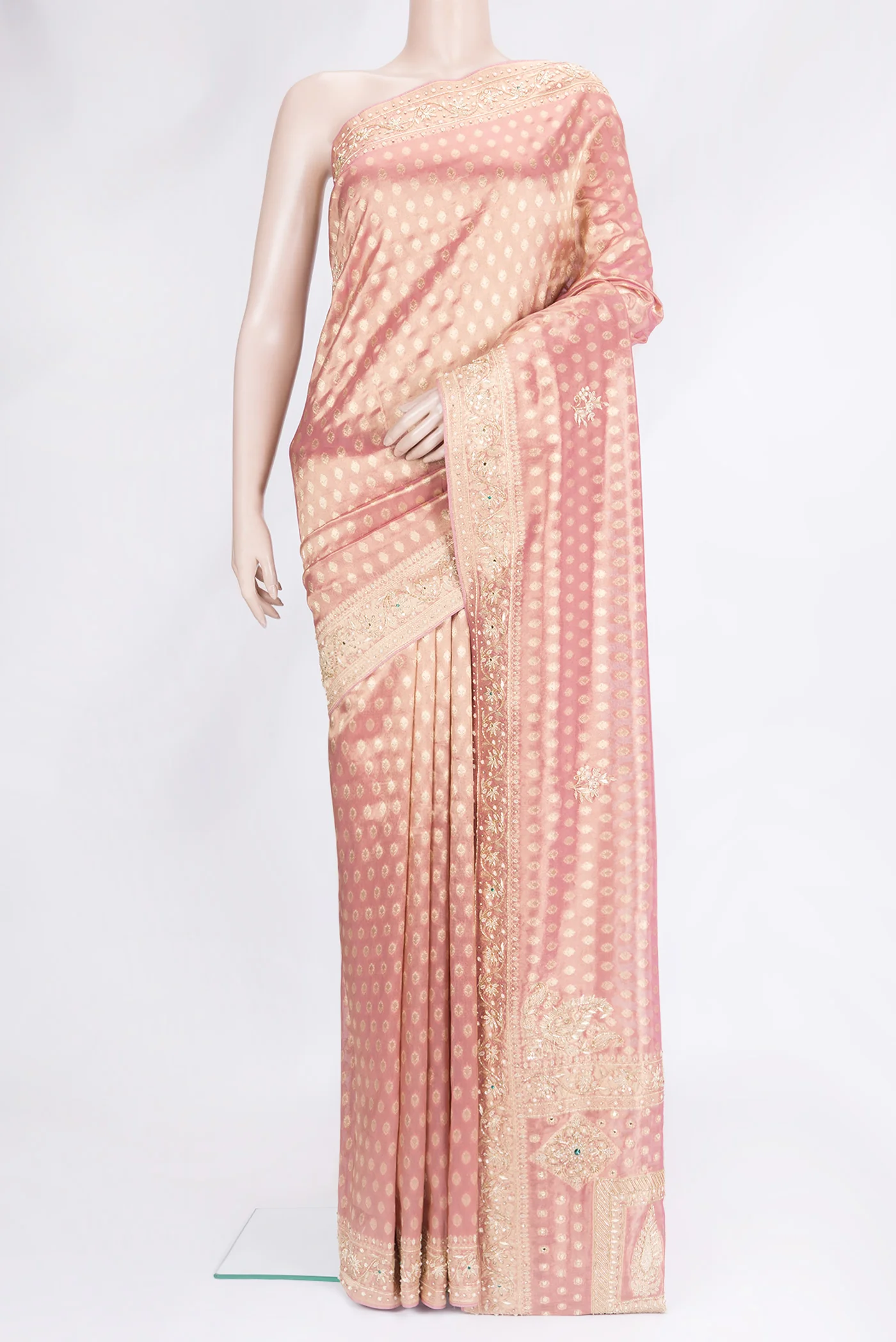 Rose pink Banarasi Georgette Saree